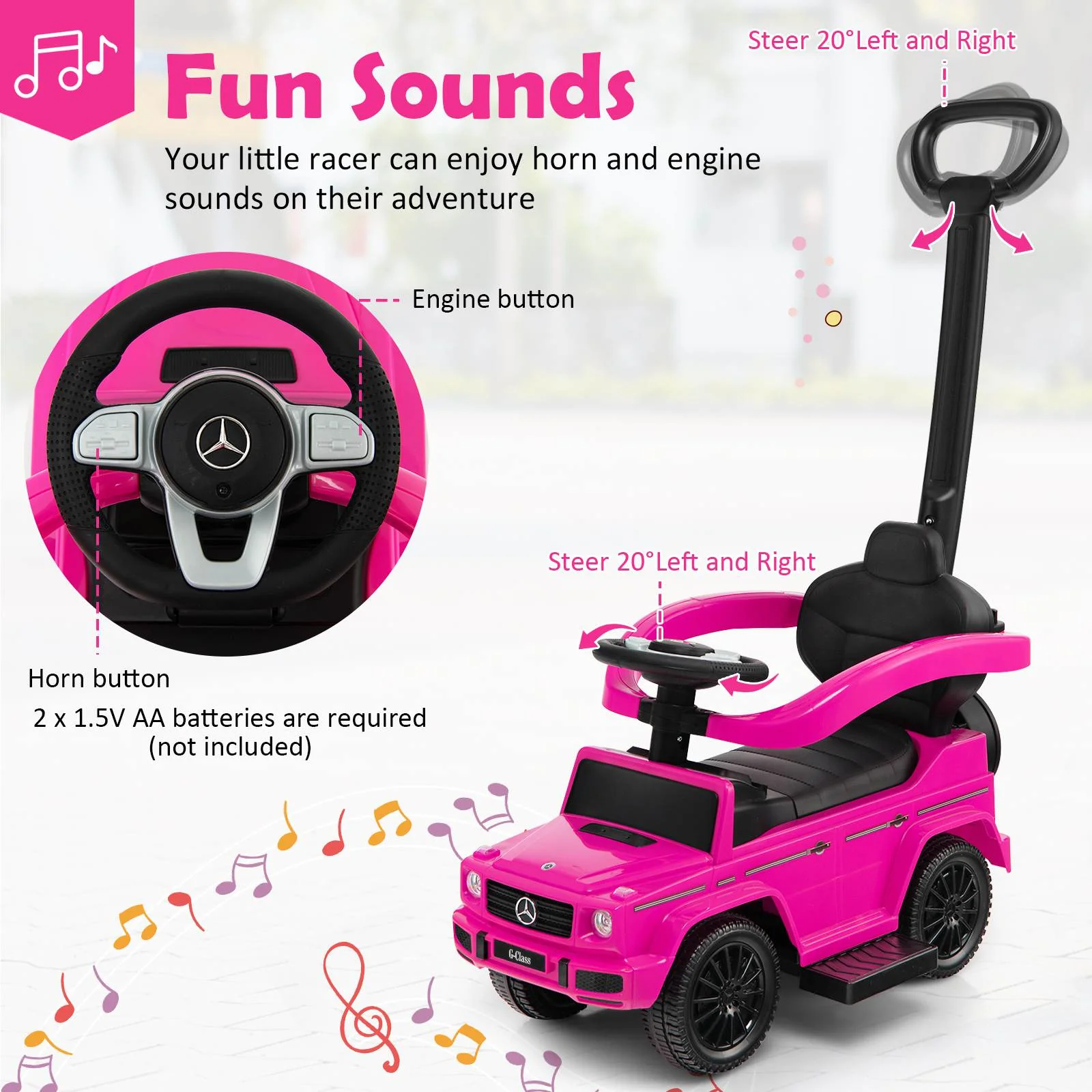 HONEY JOY 3-in-1 Licensed Mercedes Benz Ride on Push Car Kids Sliding Stroller - Image 5