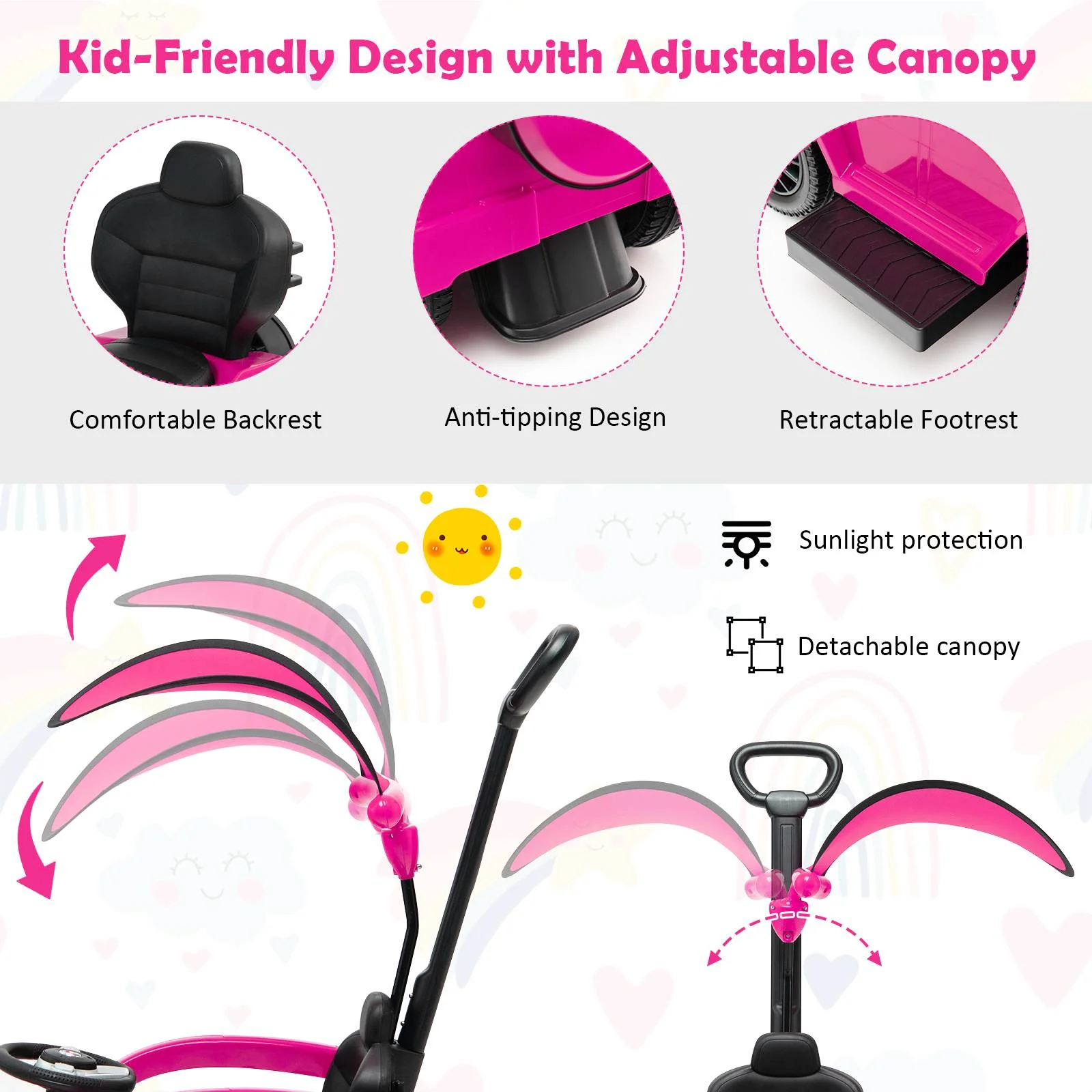 HONEY JOY 3-in-1 Licensed Mercedes Benz Ride on Push Car Kids Sliding Stroller - Image 6