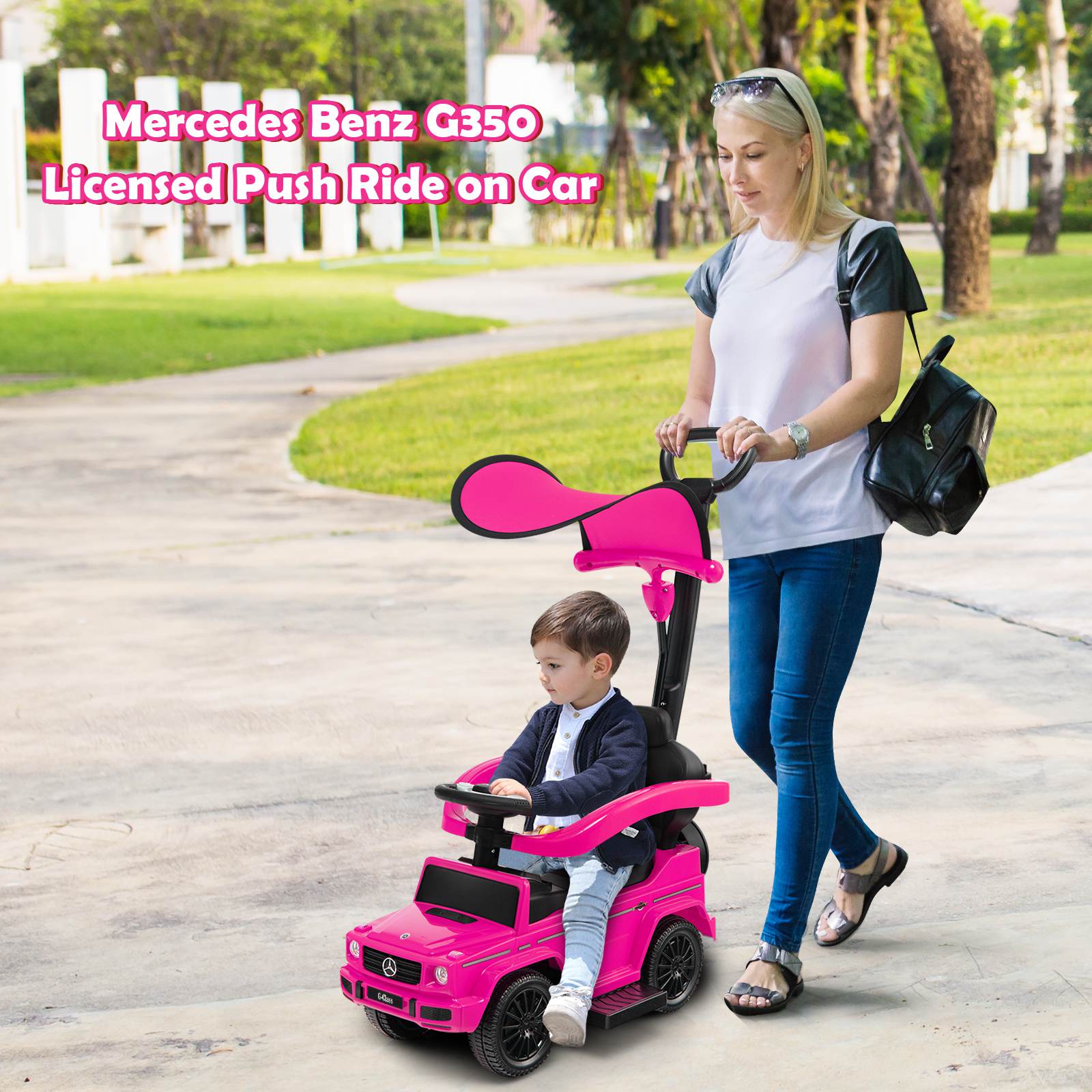 HONEY JOY 3-in-1 Licensed Mercedes Benz Ride on Push Car Kids Sliding Stroller - Image 9