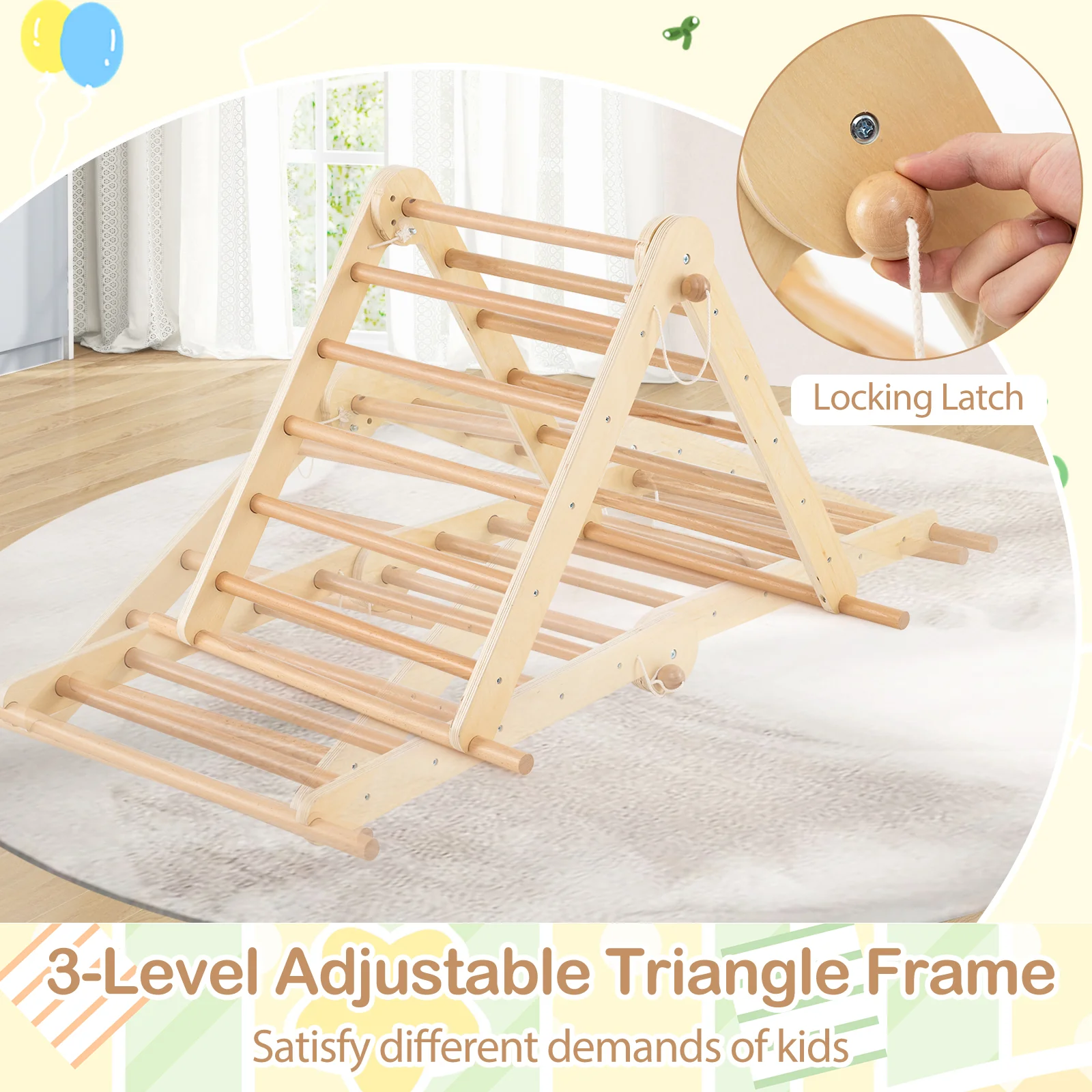 HONEY JOY 3-in-1 Pikler Triangle Climbing Set, Kids Montessori Climbing Toys w/Dual-Side Ramp & Adjustable Climbing Triangle - Image 5