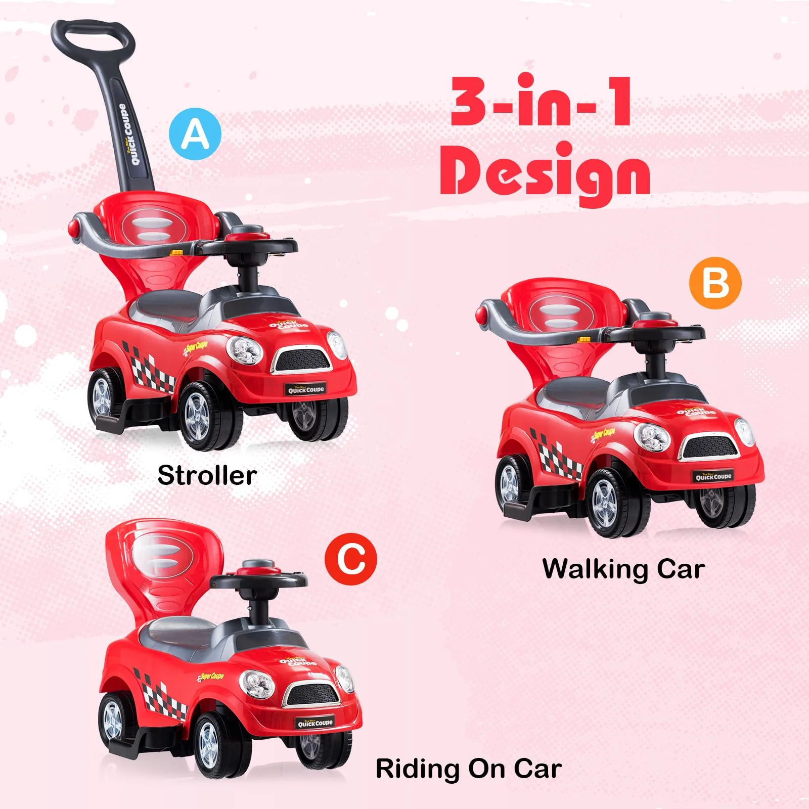 HONEY JOY 3-in-1 Ride On Push Car - Image 4