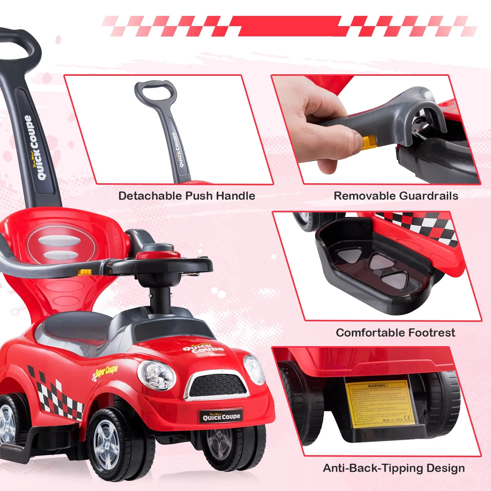 HONEY JOY 3-in-1 Ride On Push Car - Image 7