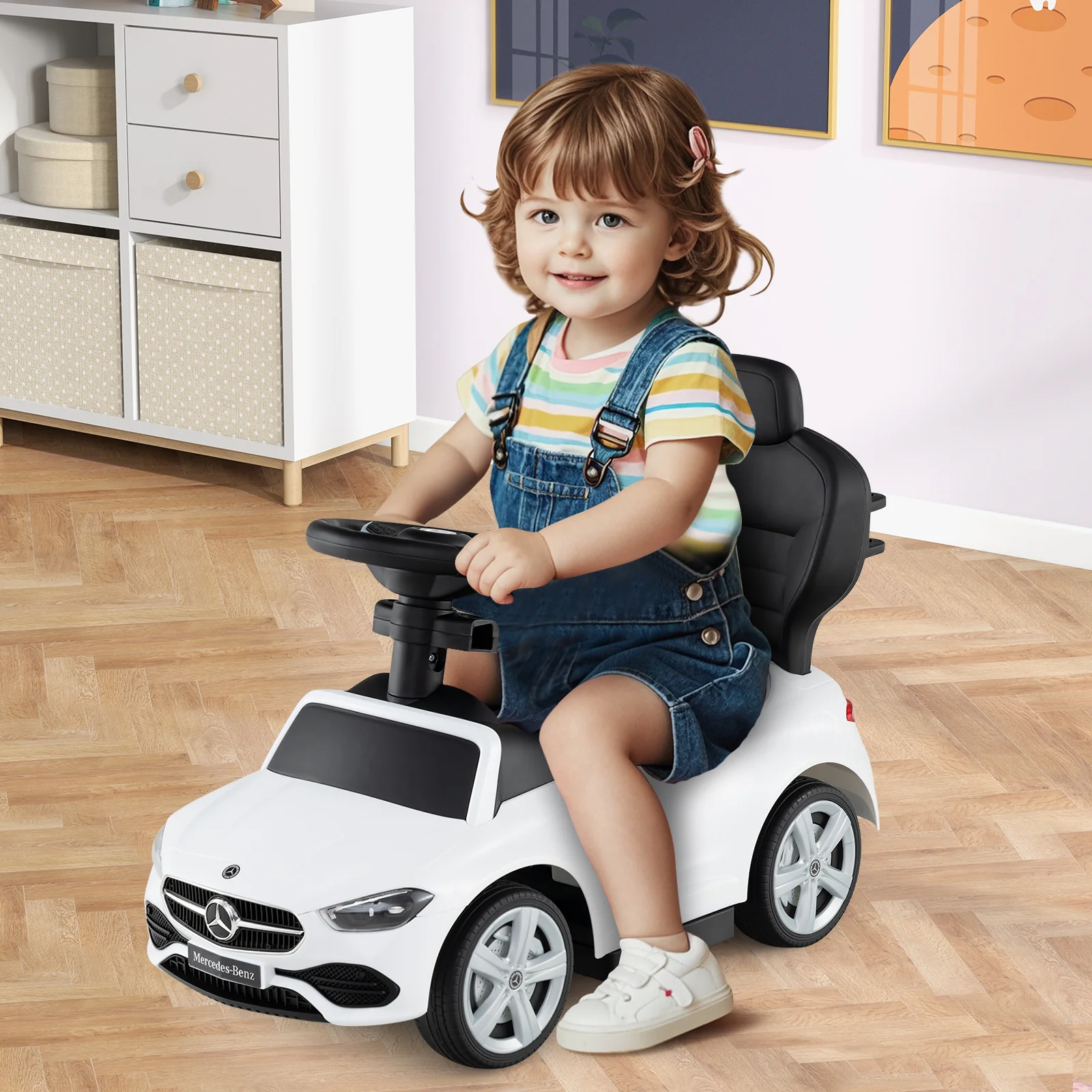 HONEY JOY 3-in-1 Ride on Push Car, Mercedes-Benz Licensed Foot to Floor Sliding Car w/Adjustable Canopy & Steering Push Bar - Image 3