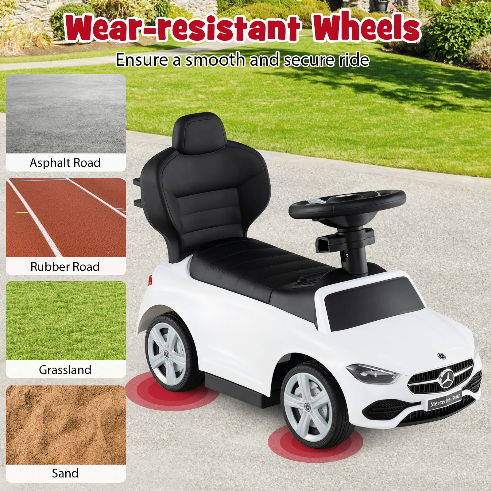 HONEY JOY 3-in-1 Ride on Push Car, Mercedes-Benz Licensed Foot to Floor Sliding Car w/Adjustable Canopy & Steering Push Bar - Image 7