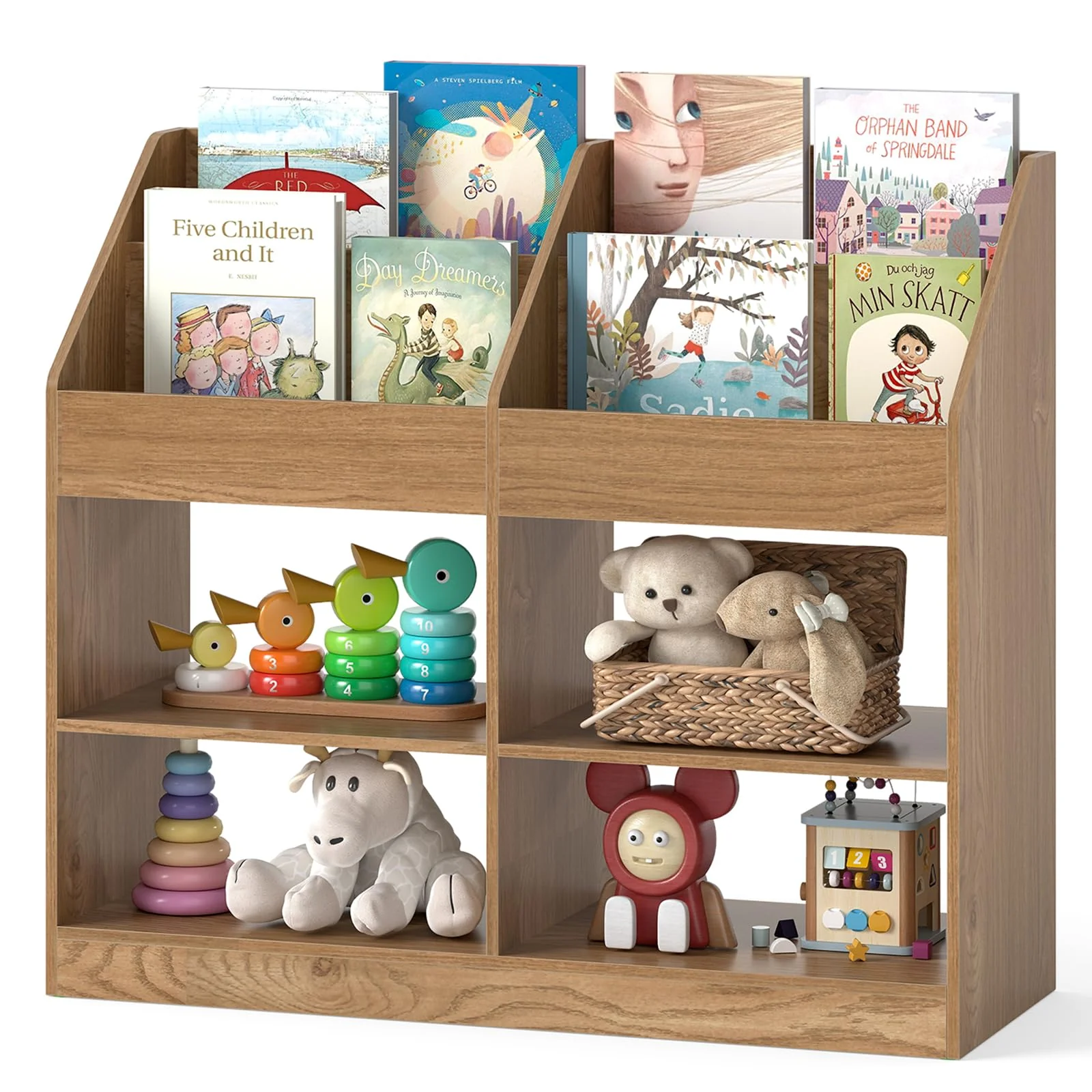 HONEY JOY 3-Tier Kids Bookshelf, Montessori Cube Bookcase for Nursery, Classroom