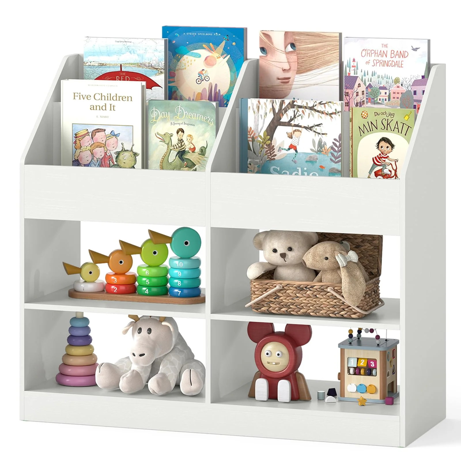 HONEY JOY 3-Tier Kids Bookshelf, Montessori Cube Bookcase for Nursery, Classroom - Image 10