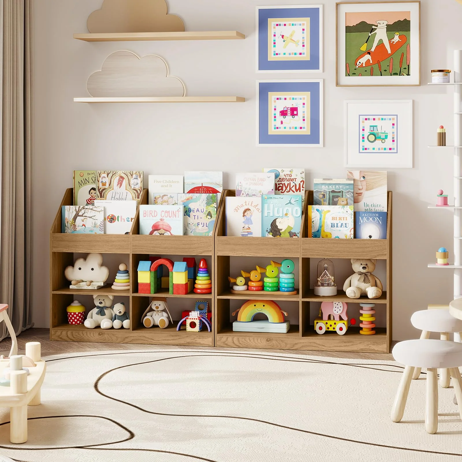HONEY JOY 3-Tier Kids Bookshelf, Montessori Cube Bookcase for Nursery, Classroom - Image 2