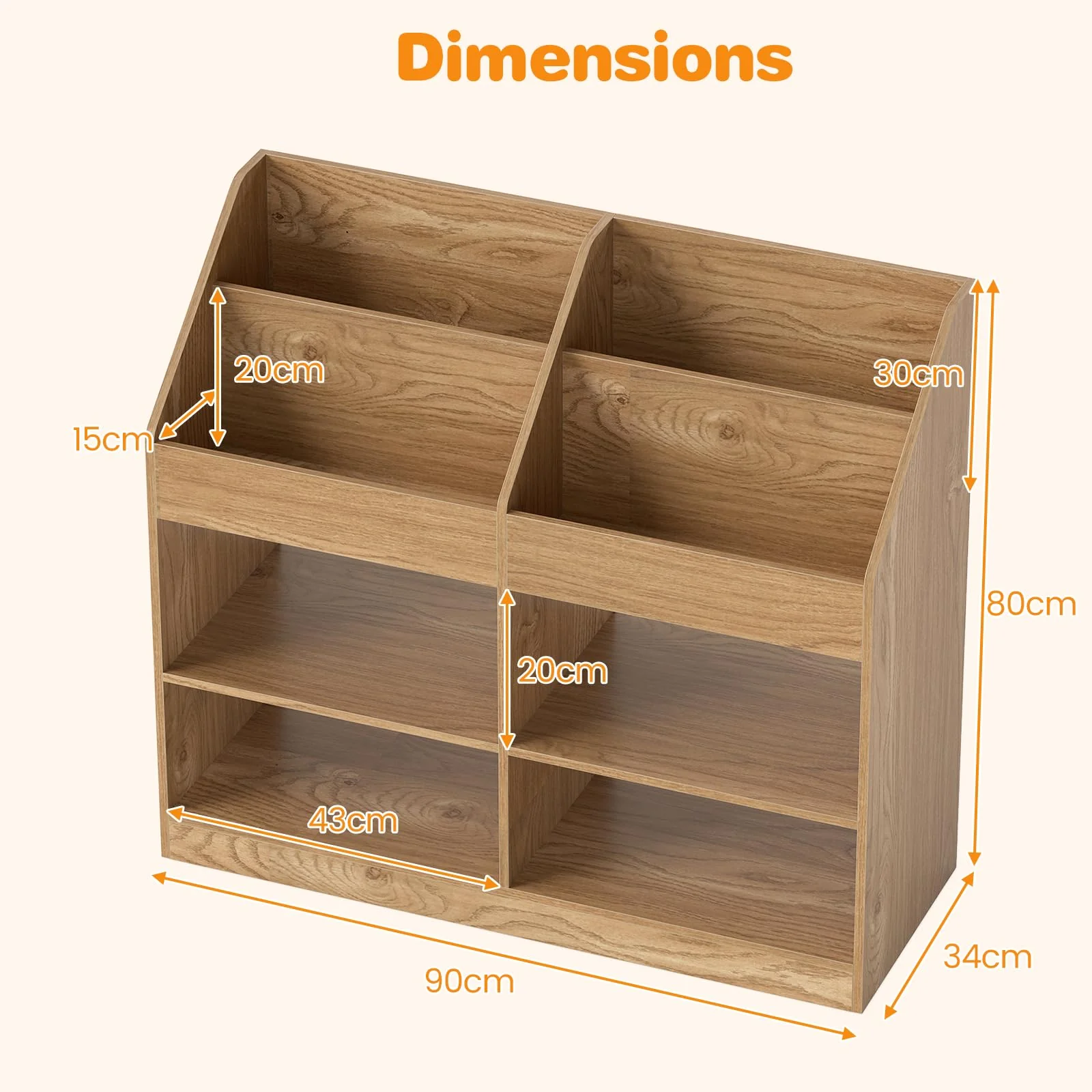 HONEY JOY 3-Tier Kids Bookshelf, Montessori Cube Bookcase for Nursery, Classroom - Image 3