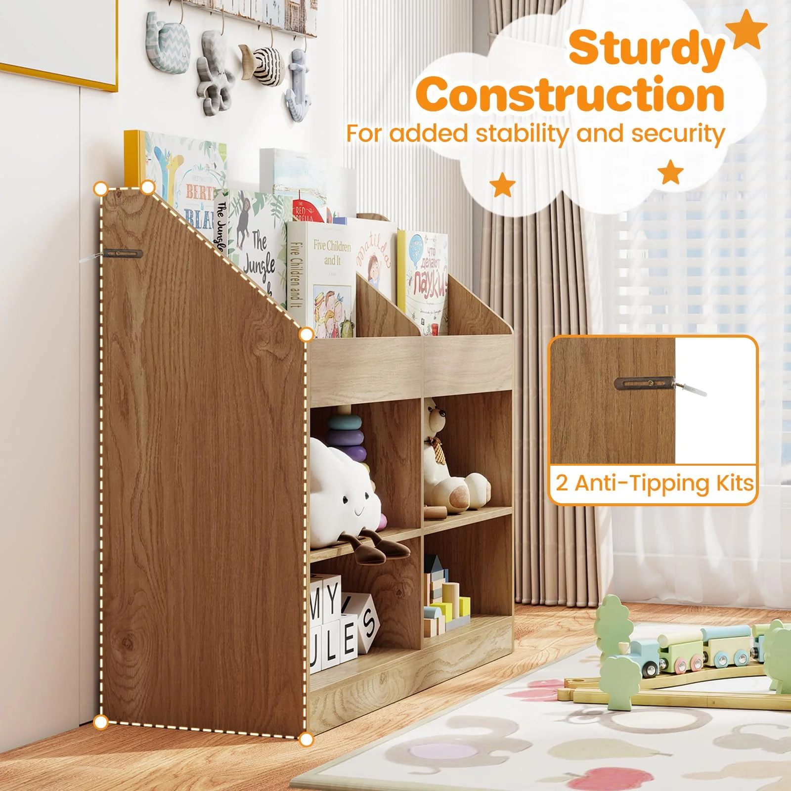 HONEY JOY 3-Tier Kids Bookshelf, Montessori Cube Bookcase for Nursery, Classroom - Image 5