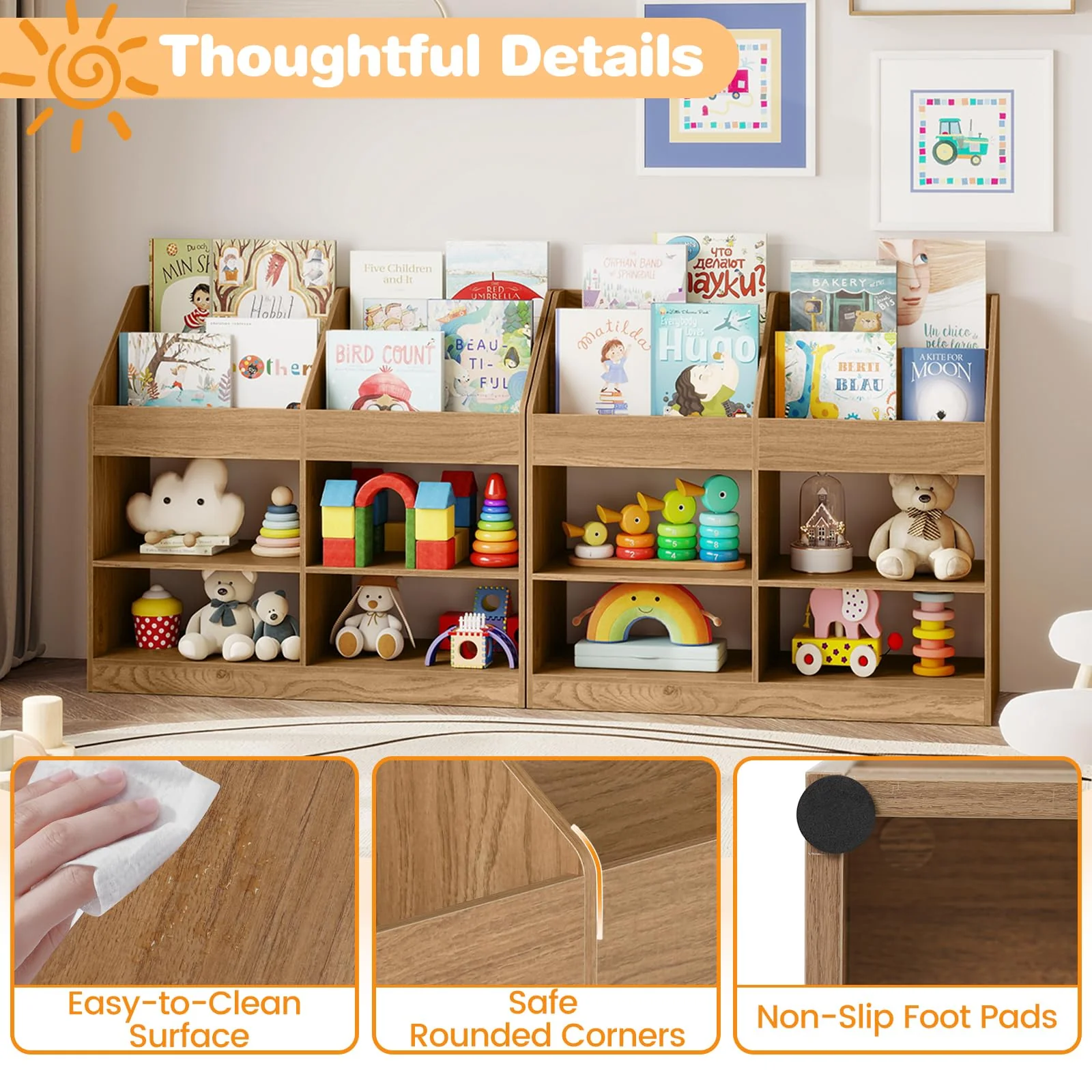 HONEY JOY 3-Tier Kids Bookshelf, Montessori Cube Bookcase for Nursery, Classroom - Image 7