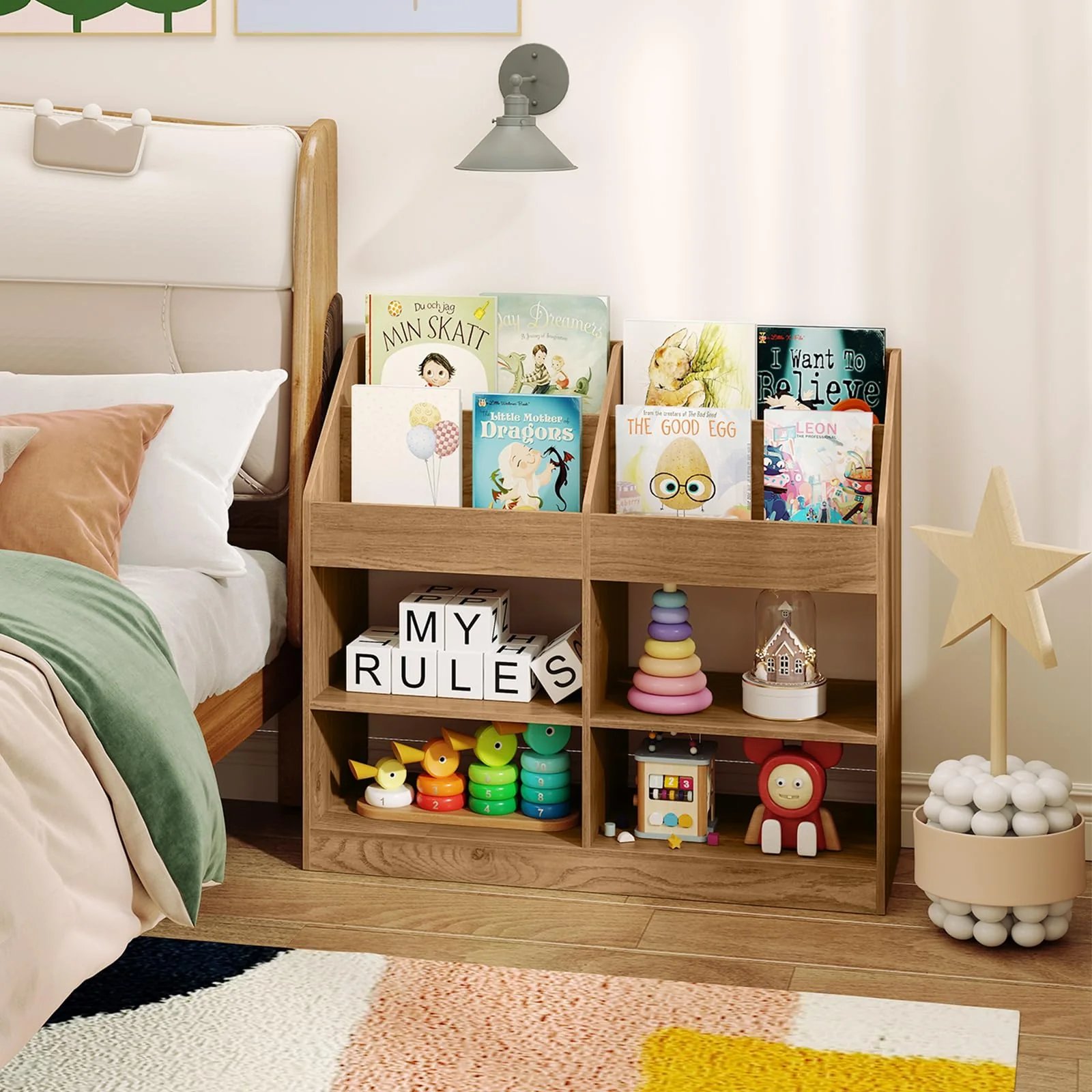 HONEY JOY 3-Tier Kids Bookshelf, Montessori Cube Bookcase for Nursery, Classroom - Image 9