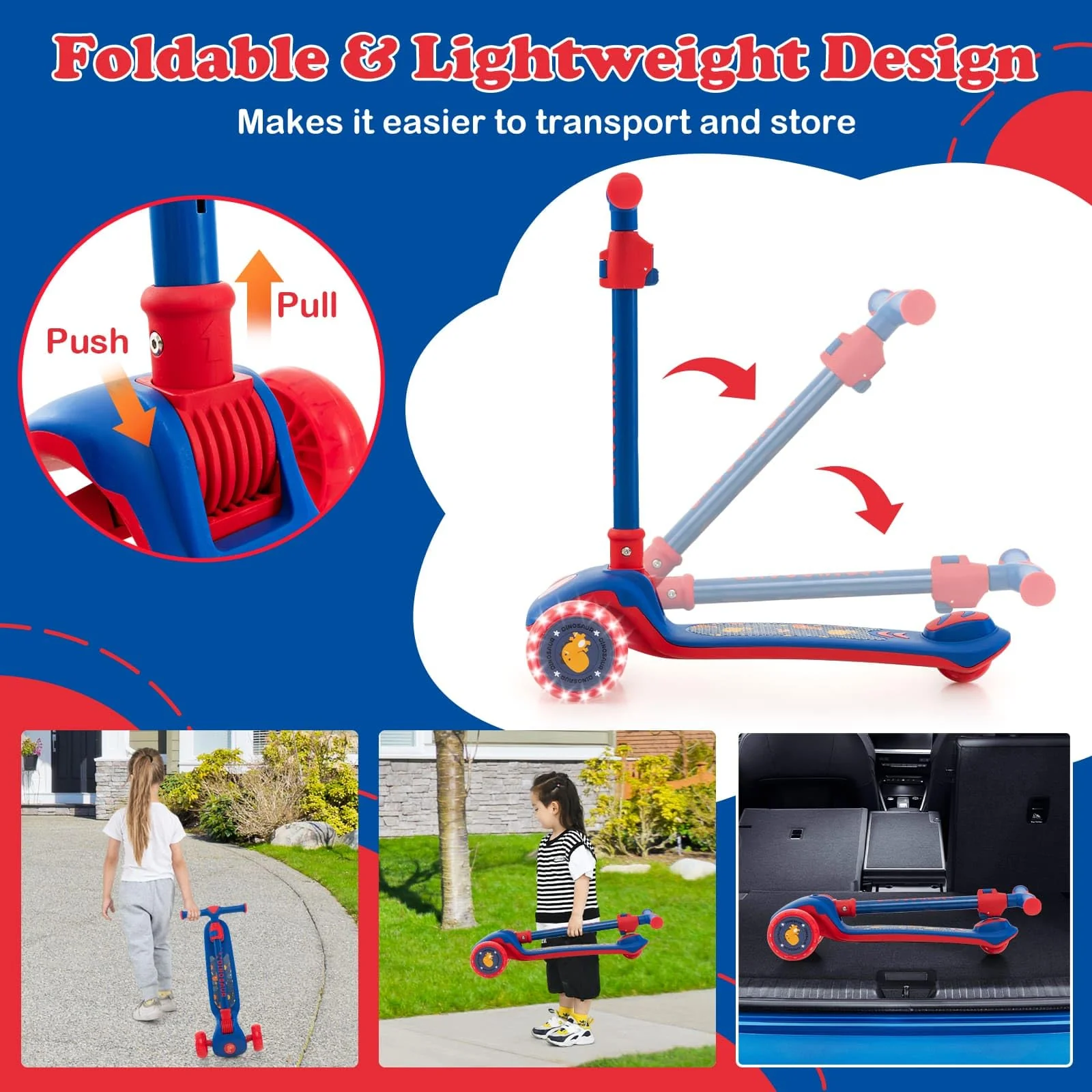 HONEY JOY 3-Wheel Kids Scooter, Toddler Kick Scooter w/Light-up LED Wheel - Image 3