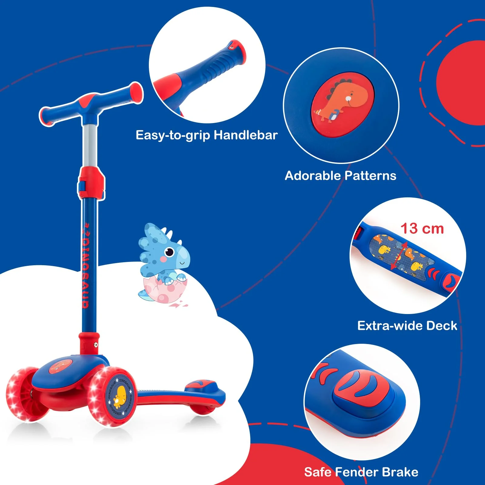HONEY JOY 3-Wheel Kids Scooter, Toddler Kick Scooter w/Light-up LED Wheel - Image 5