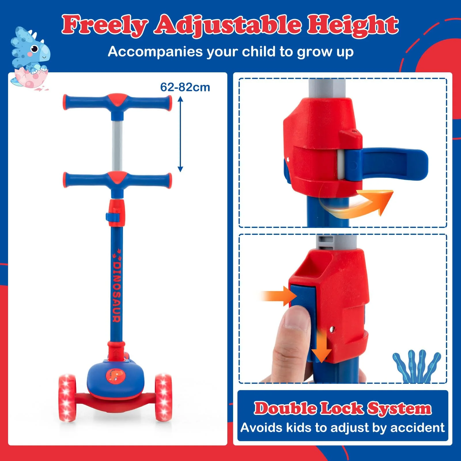 HONEY JOY 3-Wheel Kids Scooter, Toddler Kick Scooter w/Light-up LED Wheel - Image 7