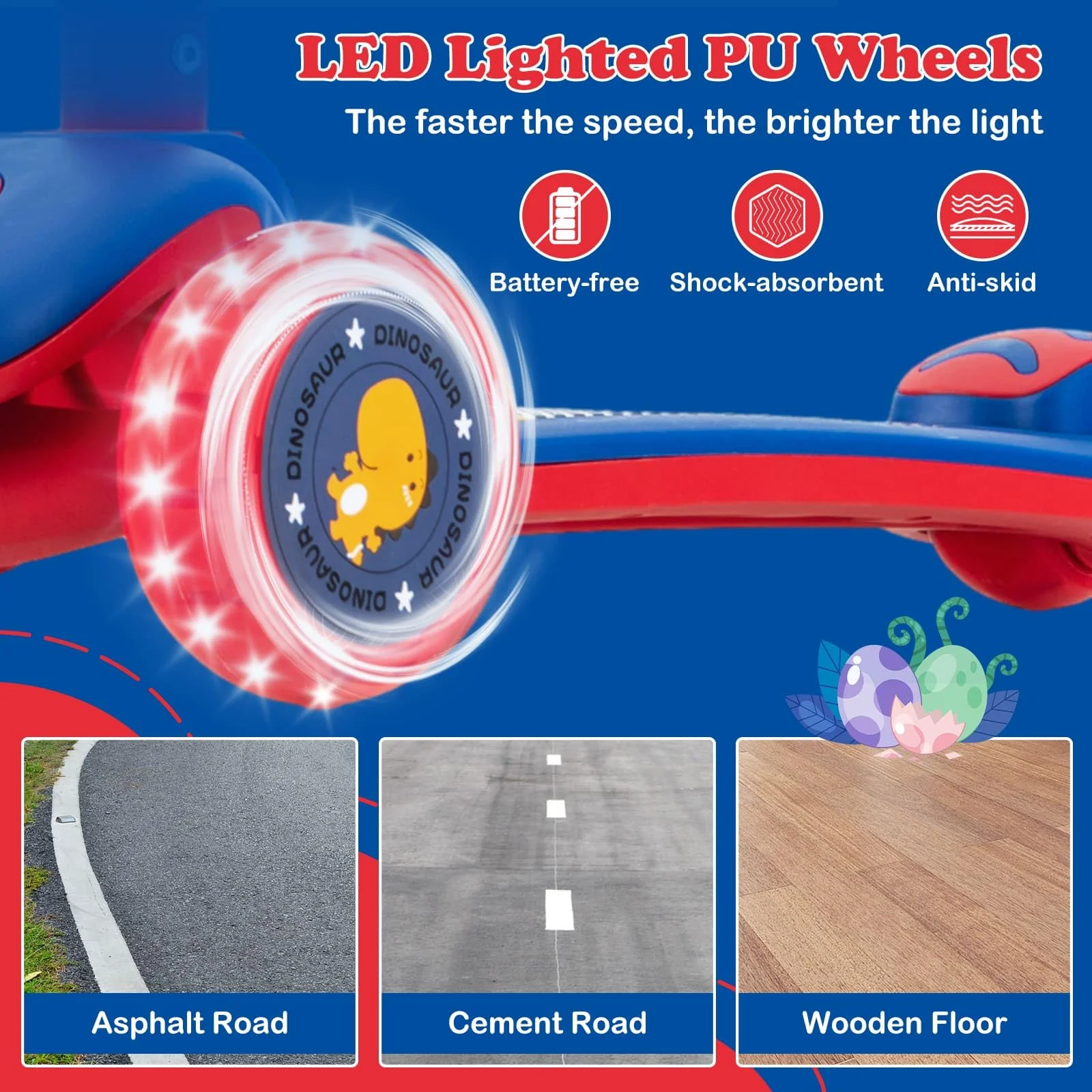 HONEY JOY 3-Wheel Kids Scooter, Toddler Kick Scooter w/Light-up LED Wheel - Image 8