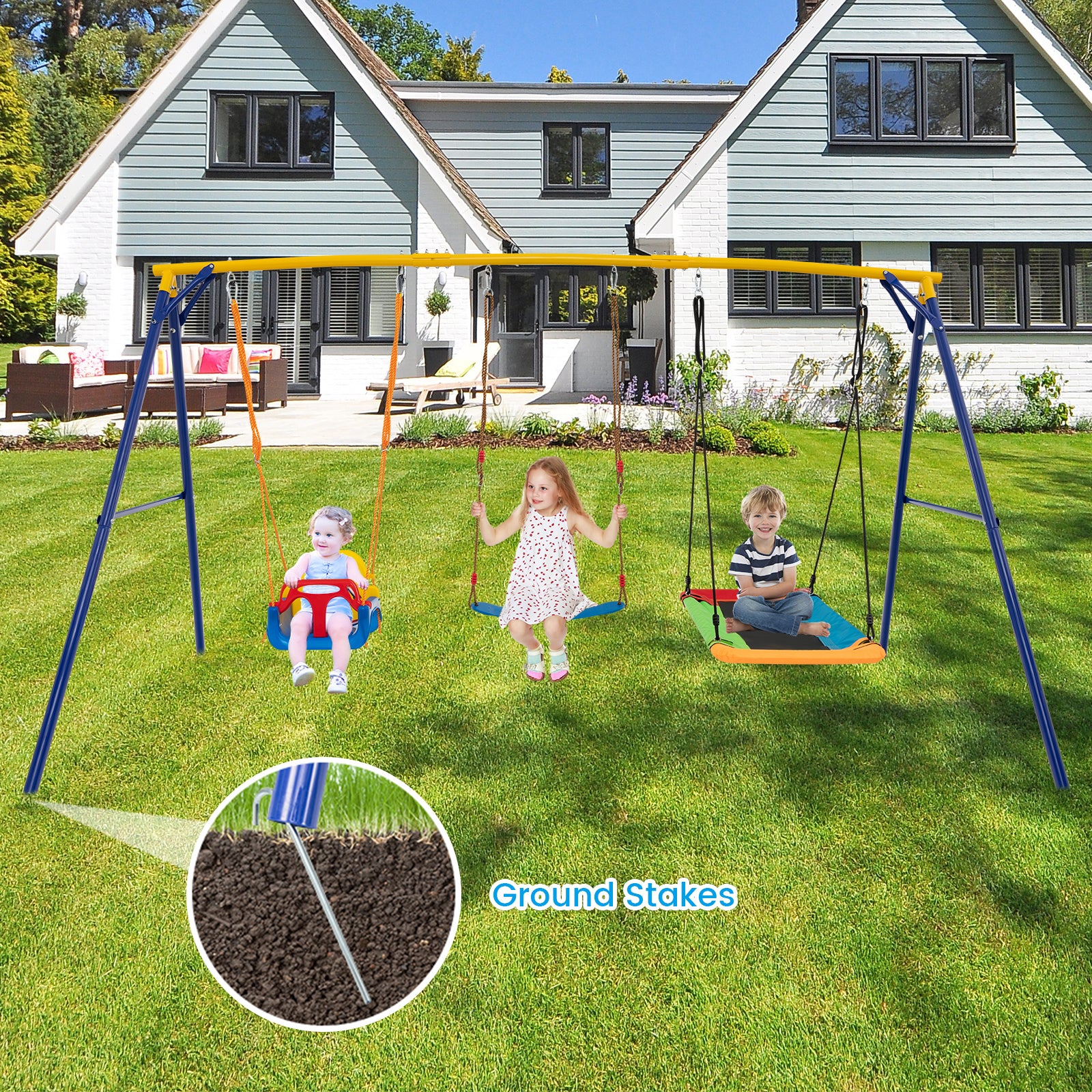 HONEY JOY 300 KG Indoor & Outdoor Swing Set, Heavy Duty Carbon Steel Swing Frame - Image 4