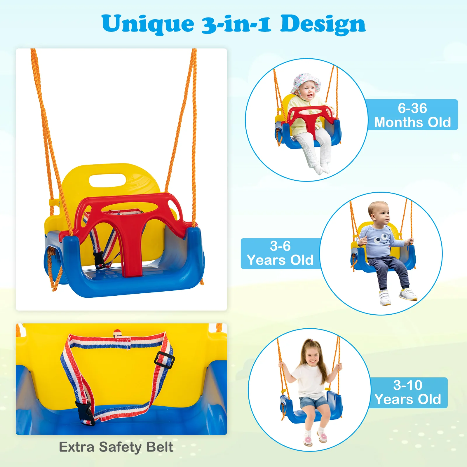 HONEY JOY 300 KG Indoor & Outdoor Swing Set, Heavy Duty Carbon Steel Swing Frame - Image 6