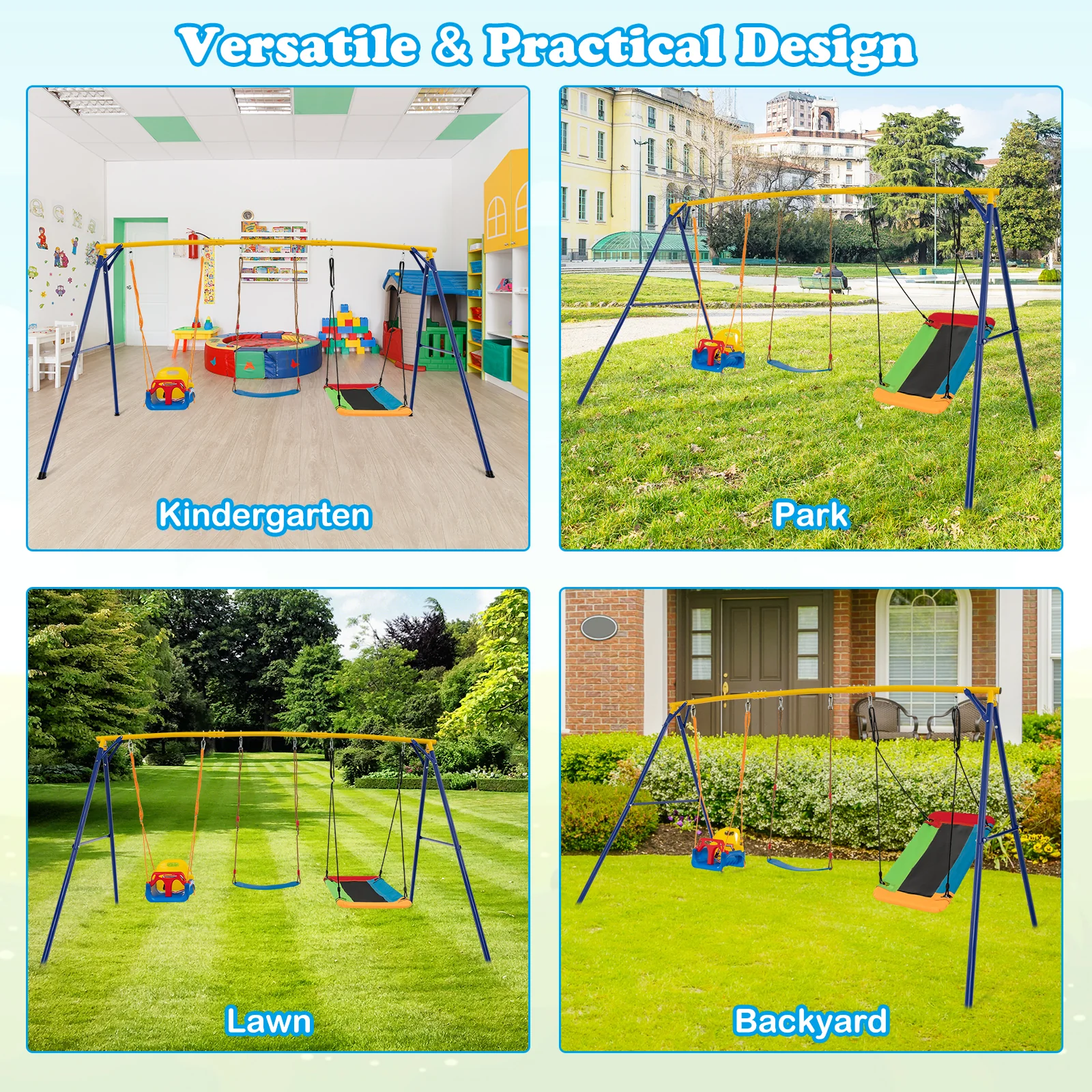 HONEY JOY 300 KG Indoor & Outdoor Swing Set, Heavy Duty Carbon Steel Swing Frame - Image 8