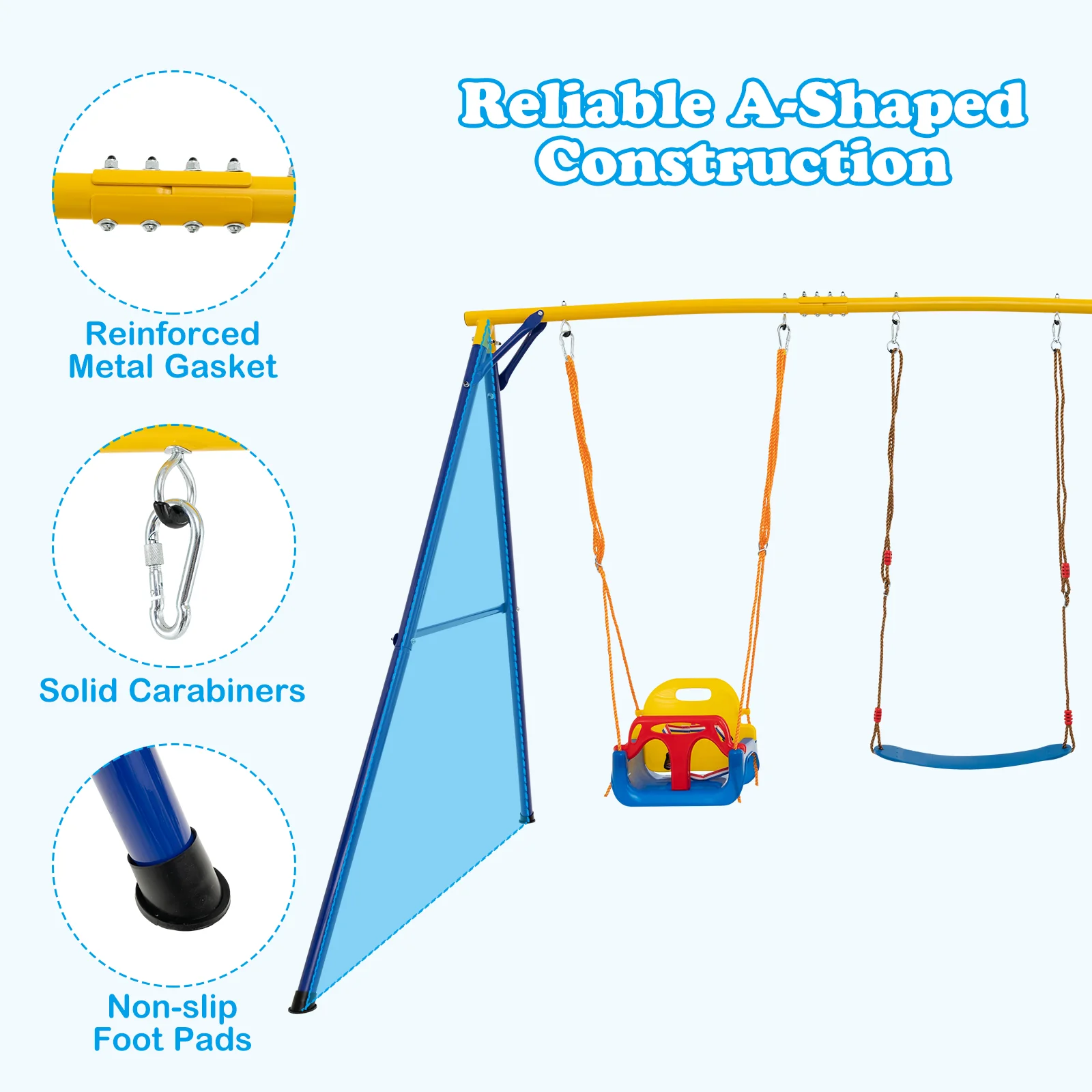 HONEY JOY 300 KG Indoor & Outdoor Swing Set, Heavy Duty Carbon Steel Swing Frame - Image 9