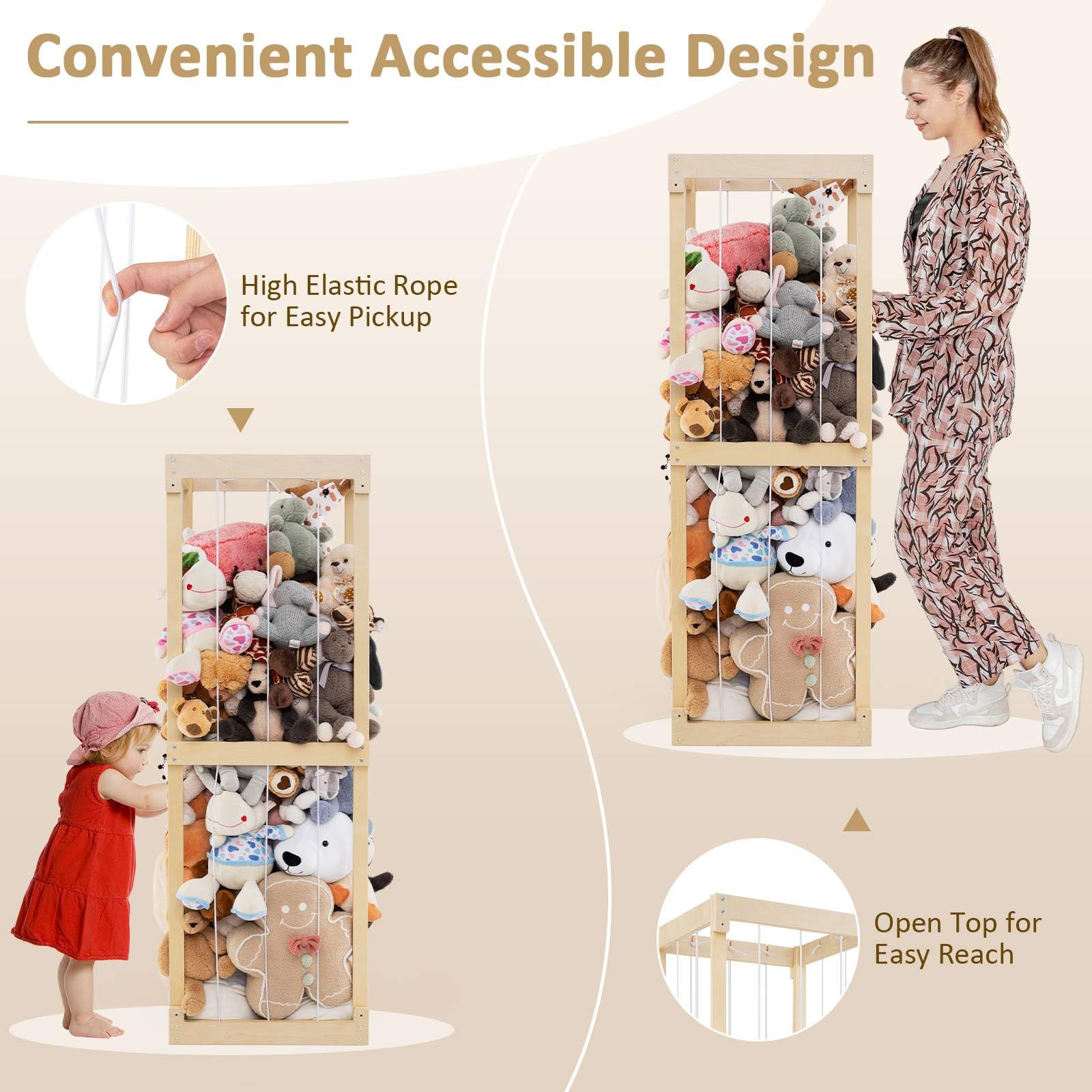 HONEY JOY 300L Large Stuffed Animal Storage, Space-saving Toy Storage Organiser w/Open Top & Elastic Cords - Image 2