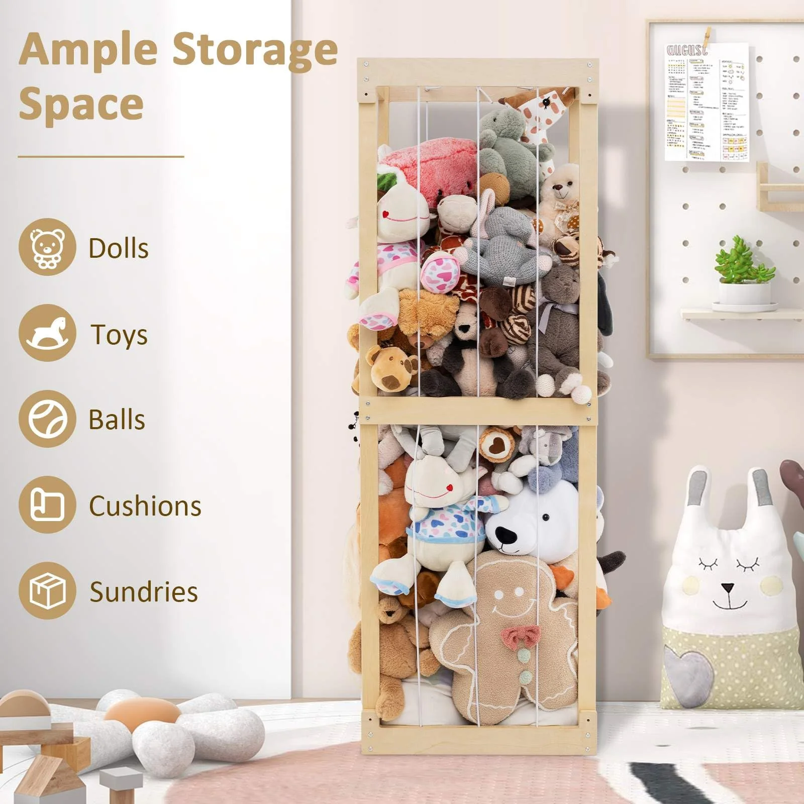 HONEY JOY 300L Large Stuffed Animal Storage, Space-saving Toy Storage Organiser w/Open Top & Elastic Cords - Image 3