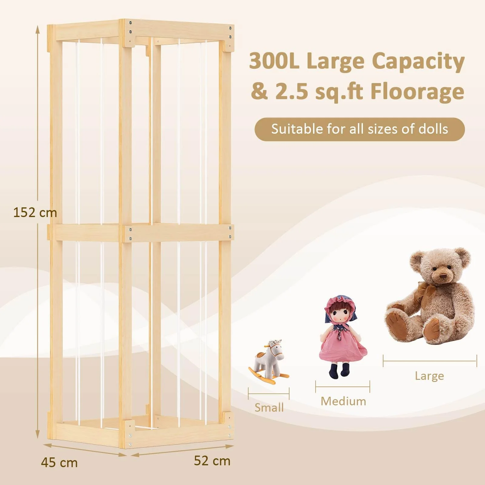 HONEY JOY 300L Large Stuffed Animal Storage, Space-saving Toy Storage Organiser w/Open Top & Elastic Cords - Image 6
