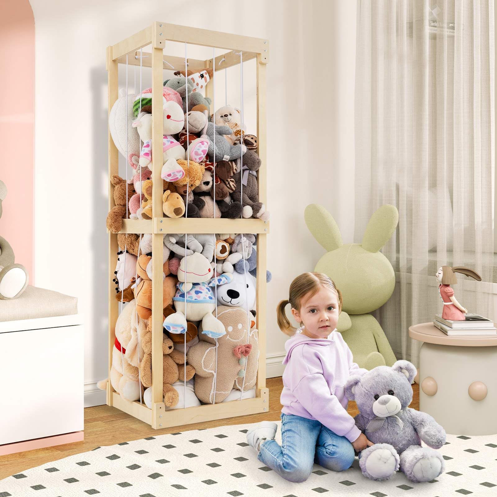 HONEY JOY 300L Large Stuffed Animal Storage, Space-saving Toy Storage Organiser w/Open Top & Elastic Cords - Image 8