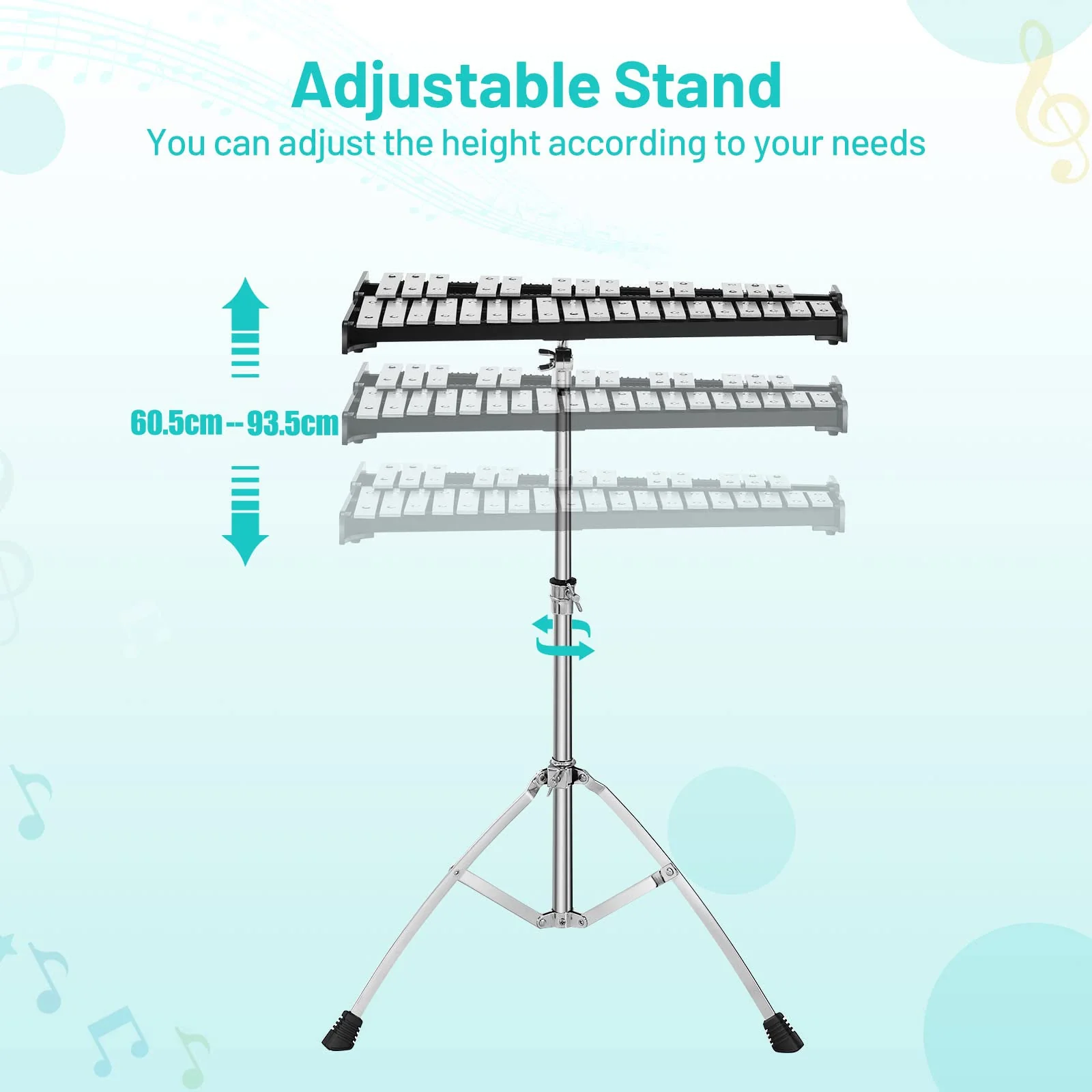 HONEY JOY 32 Note Glockenspiel Xylophone Percussion Bell Kit with Adjustable Stand, 8'' Practice Pad - Image 5