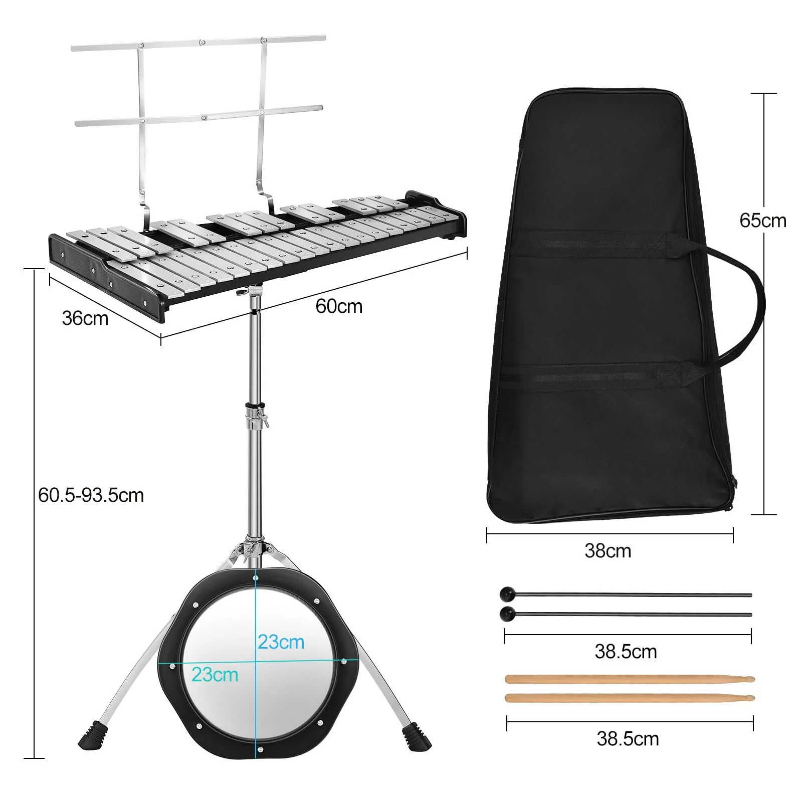 HONEY JOY 32 Note Glockenspiel Xylophone Percussion Bell Kit with Adjustable Stand, 8'' Practice Pad - Image 6