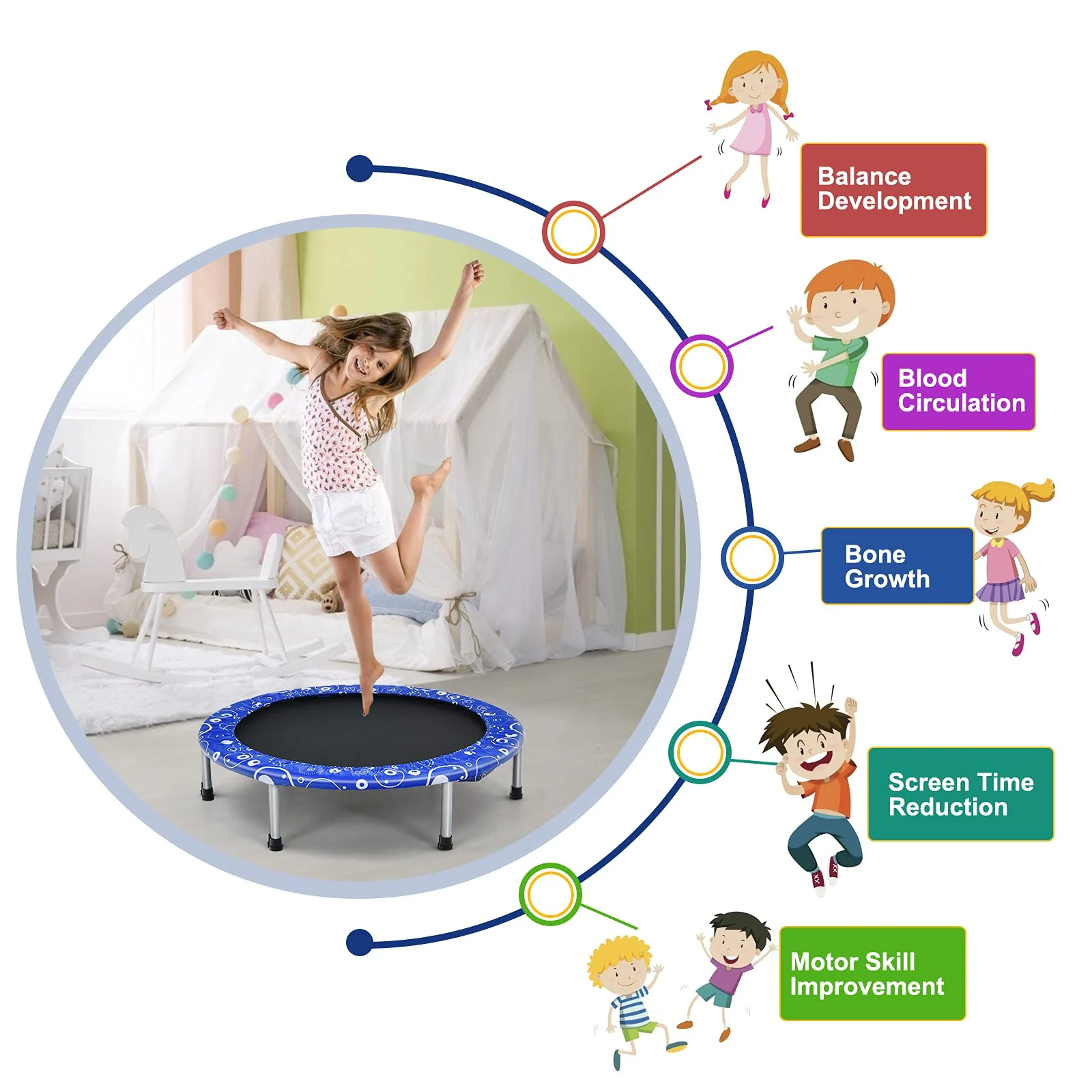 HONEY JOY 36” Kids Trampoline, Foldable Toddler Trampoline for Indoor and Outdoor - Image 4