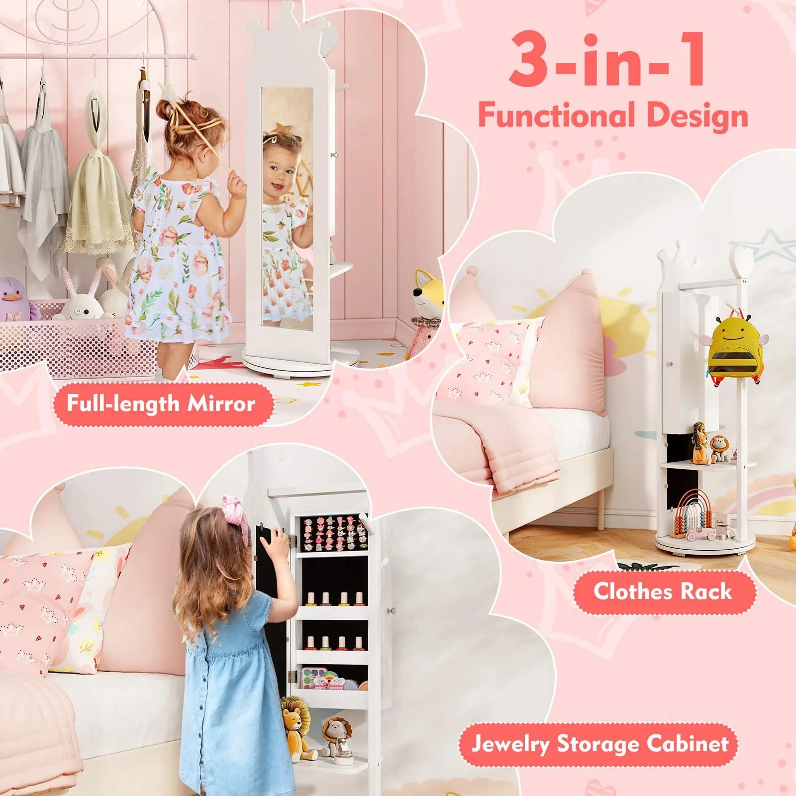 HONEY JOY 360° Rotating Kids Jewelry Cabinet - Image 3