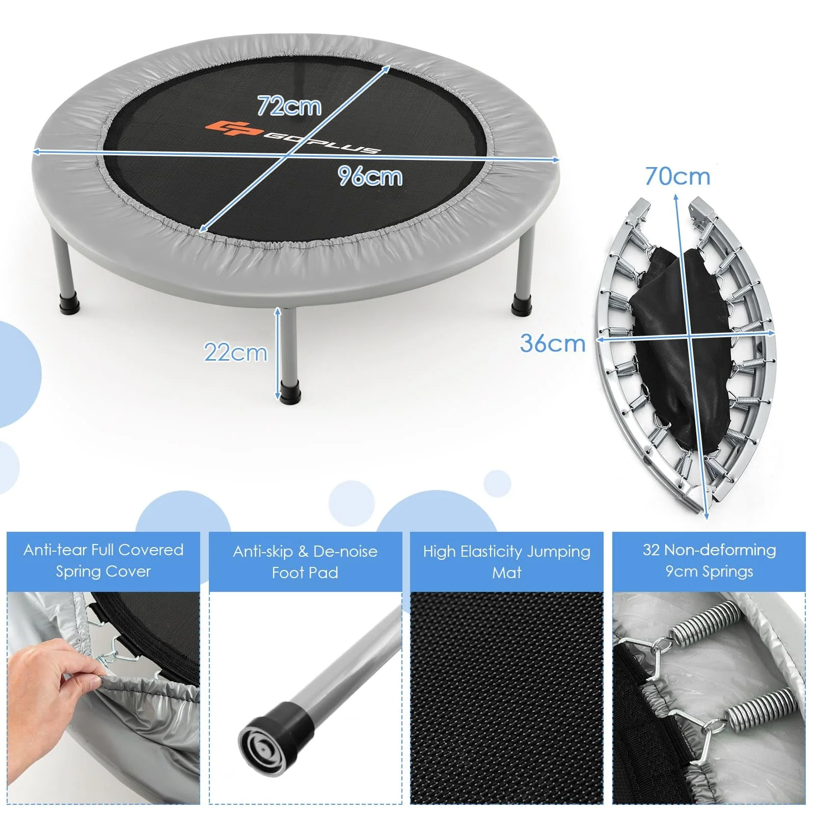 HONEY JOY 38” Mini Folding Trampoline - Image 7