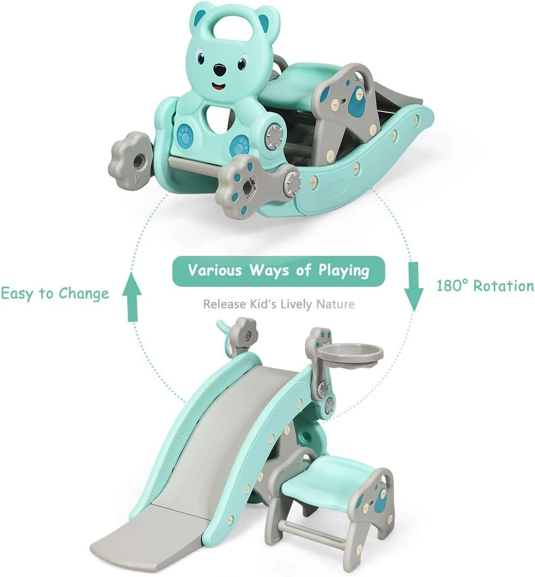 HONEY JOY 4-in-1 Kids Rocking Horse, Portable Toddler Ride On Rocking Toy with Slide - Image 3