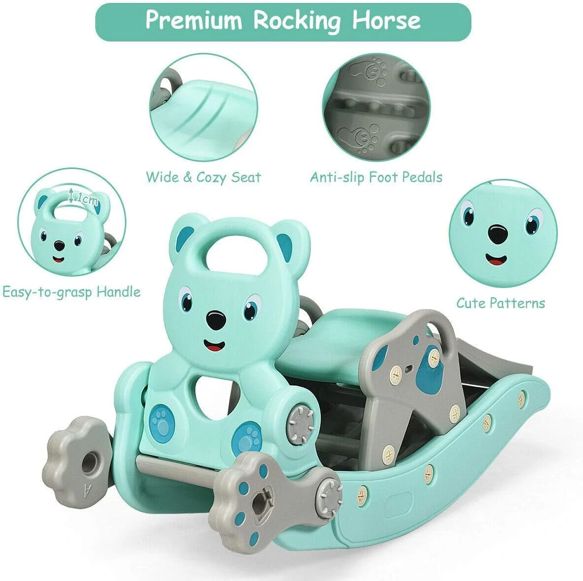 HONEY JOY 4-in-1 Kids Rocking Horse, Portable Toddler Ride On Rocking Toy with Slide - Image 7