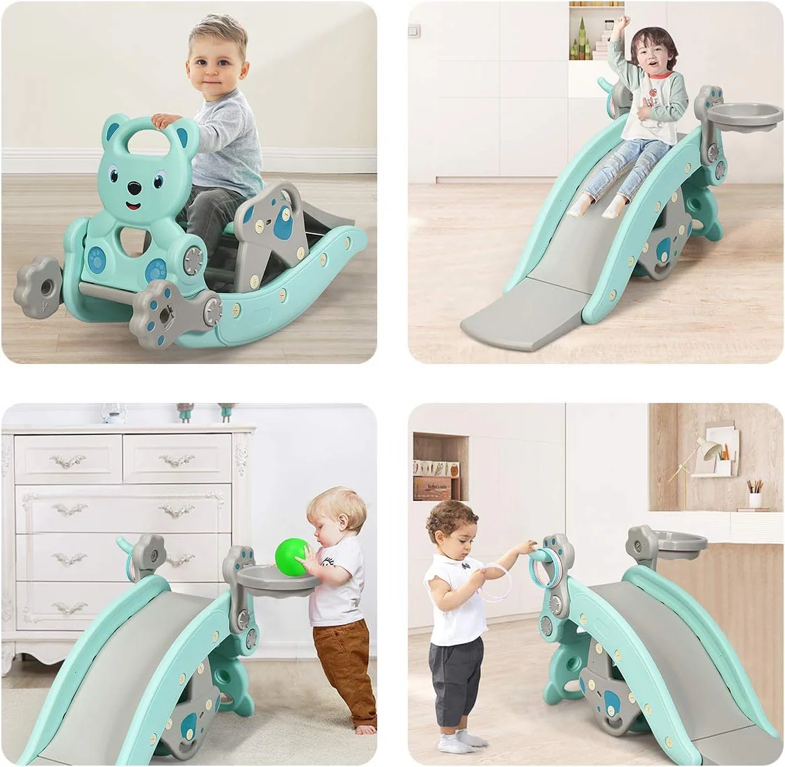 HONEY JOY 4-in-1 Kids Rocking Horse, Portable Toddler Ride On Rocking Toy with Slide - Image 8