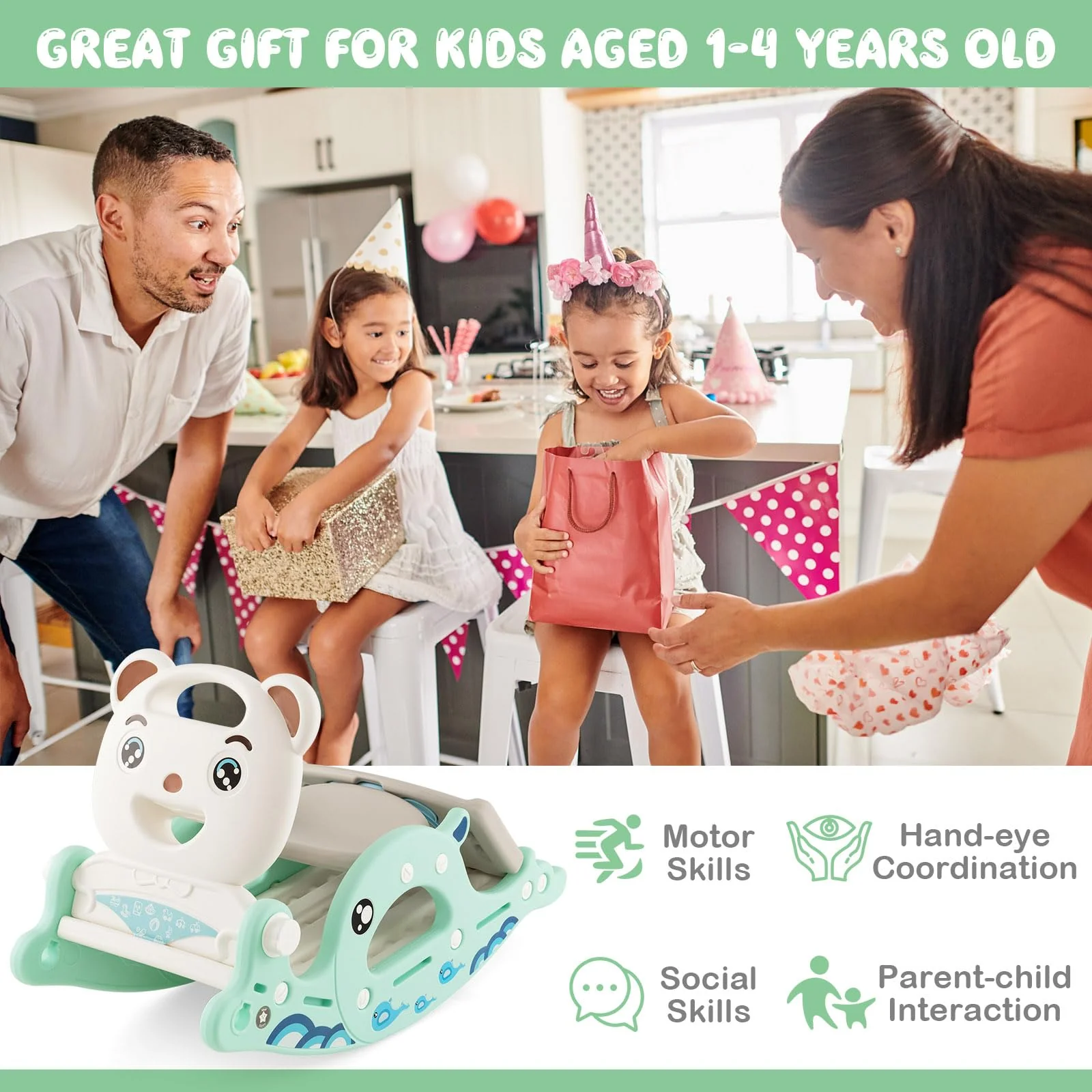 HONEY JOY 4-in-1 Kids Slide Rocking Toy - Image 3