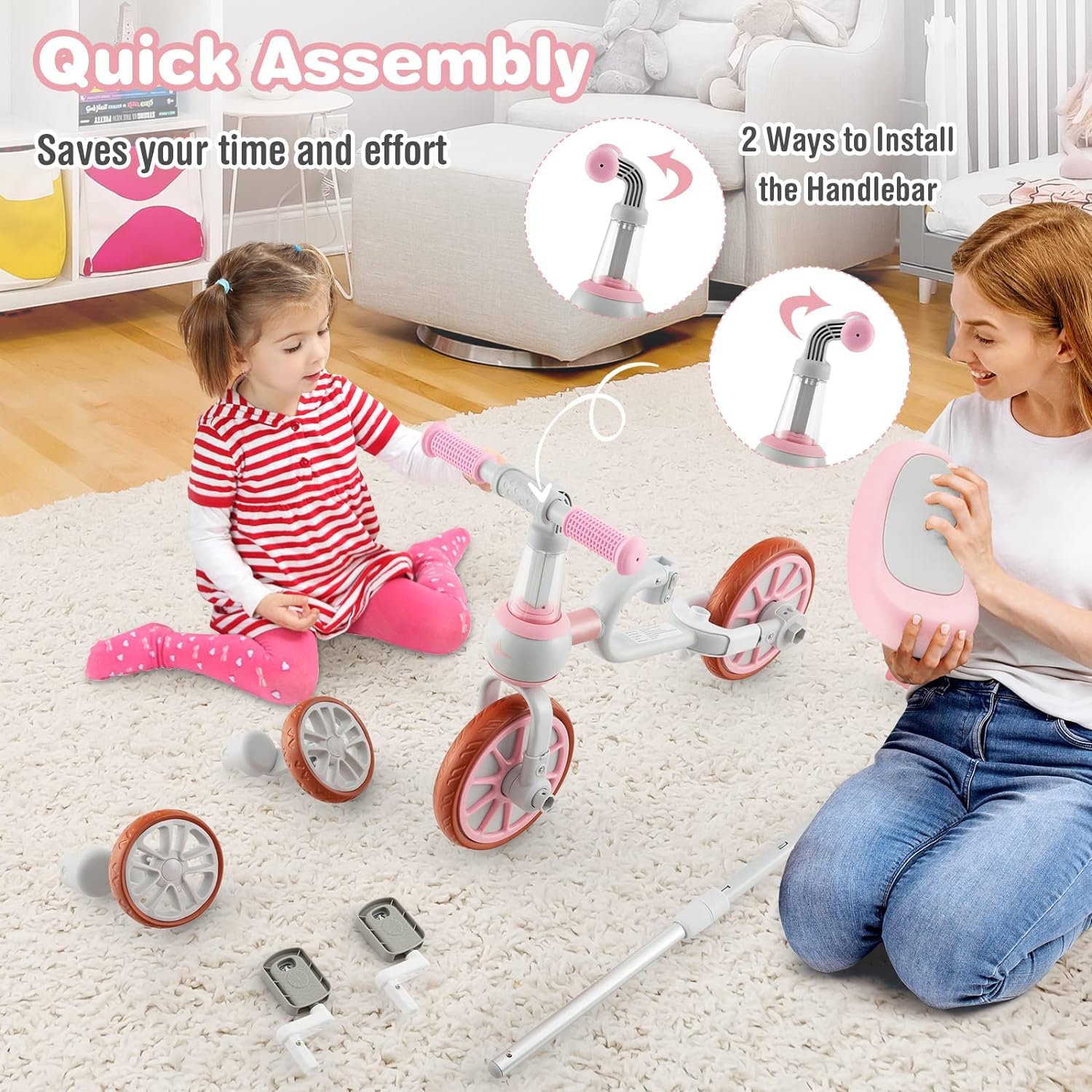 HONEY JOY 4-in-1 Toddler Tricycle, Kids Training Balance Bike w/Adjustable Parent Handle - Image 5