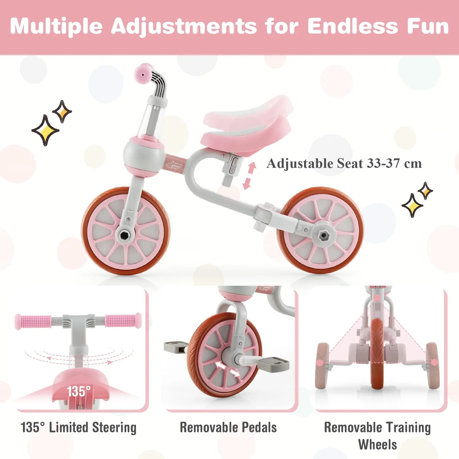 HONEY JOY 4-in-1 Toddler Tricycle, Kids Training Balance Bike w/Adjustable Parent Handle - Image 6