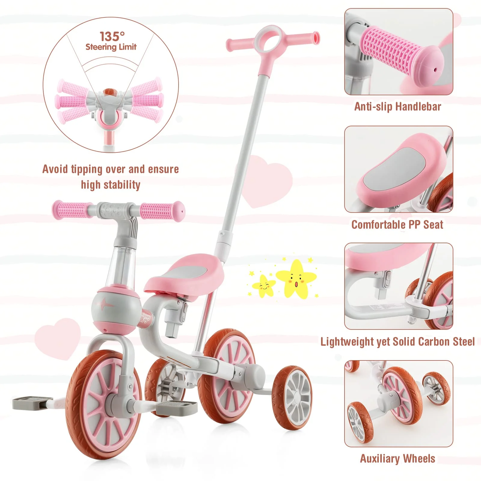 HONEY JOY 4-in-1 Toddler Tricycle, Kids Training Balance Bike w/Adjustable Parent Handle - Image 8