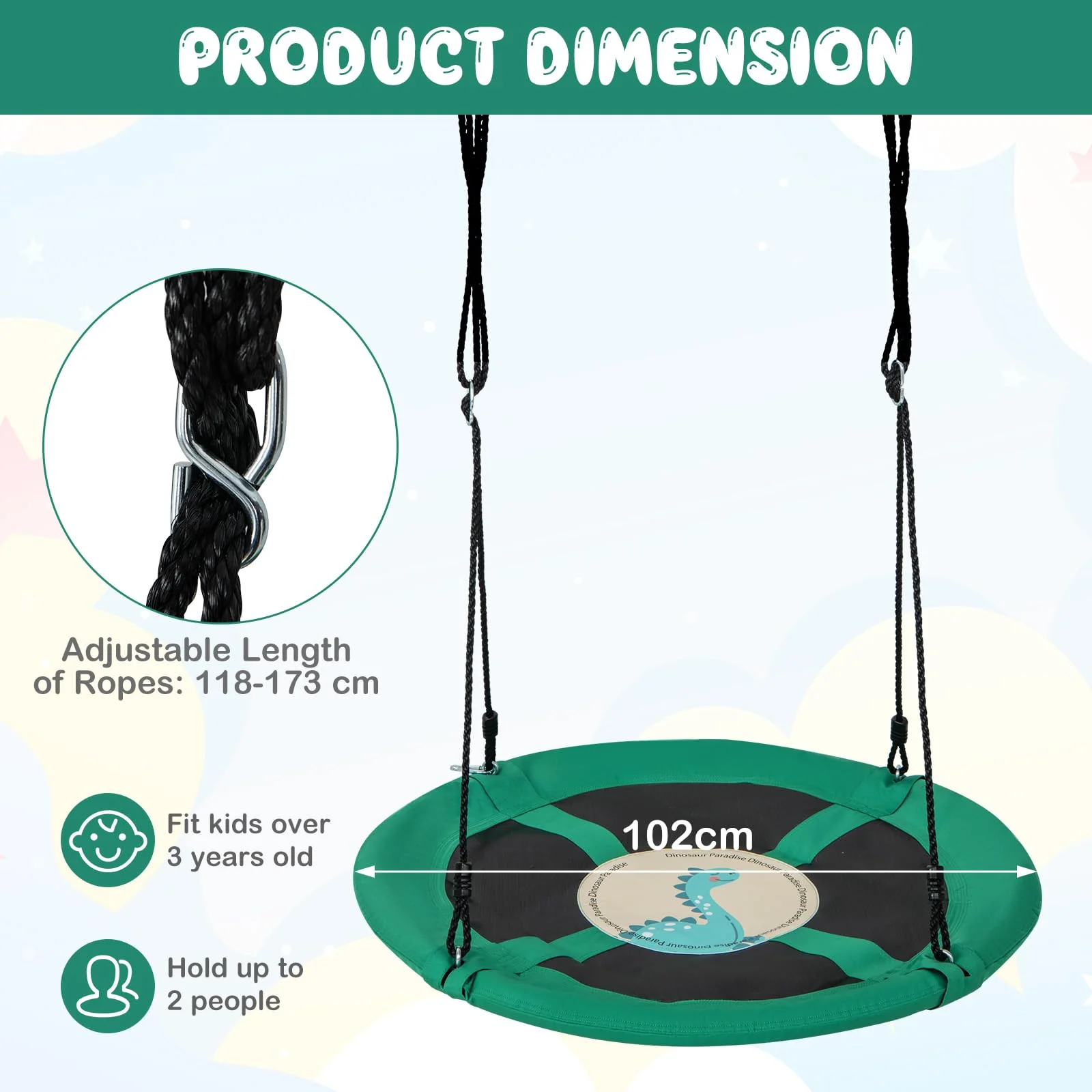HONEY JOY 40”/100CM Saucer Tree Swing, Kids Flying Circle Swing Seat - Image 11
