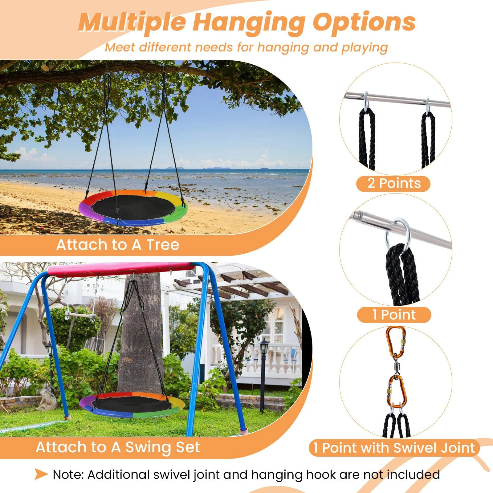 HONEY JOY 40”/100CM Saucer Tree Swing with LED Lights - Image 3