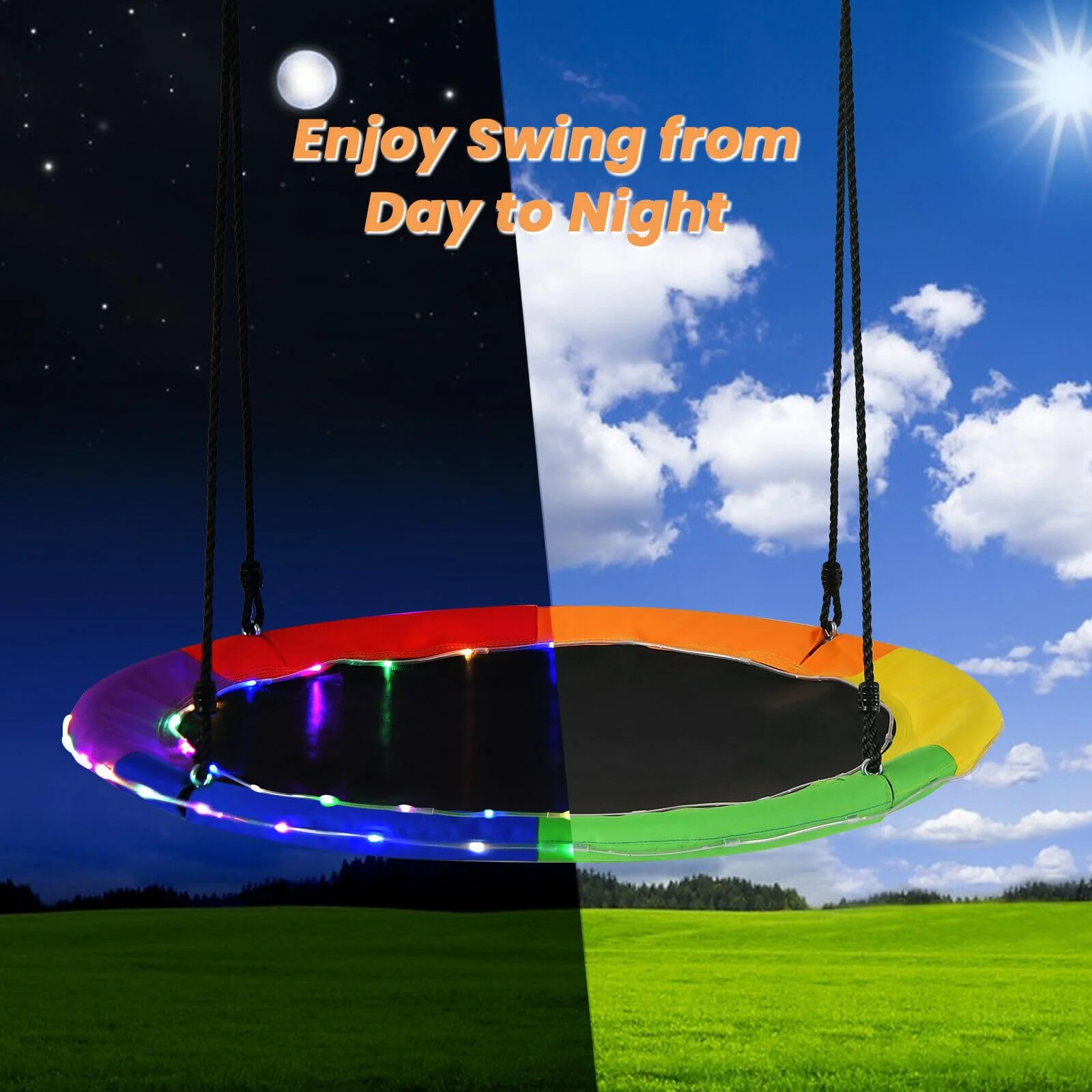 HONEY JOY 40”/100CM Saucer Tree Swing with LED Lights - Image 5