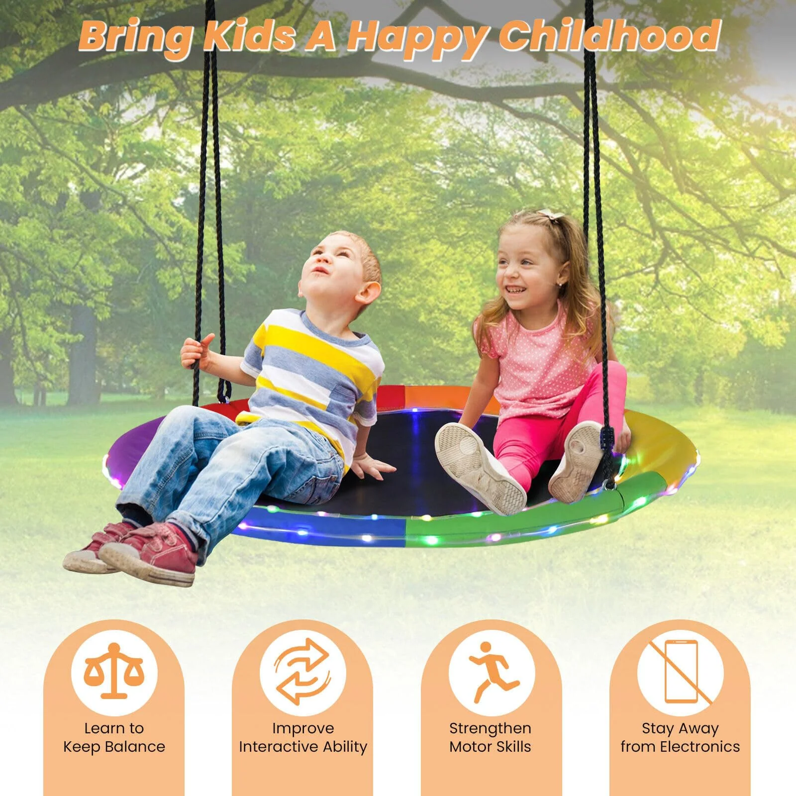 HONEY JOY 40”/100CM Saucer Tree Swing with LED Lights - Image 8