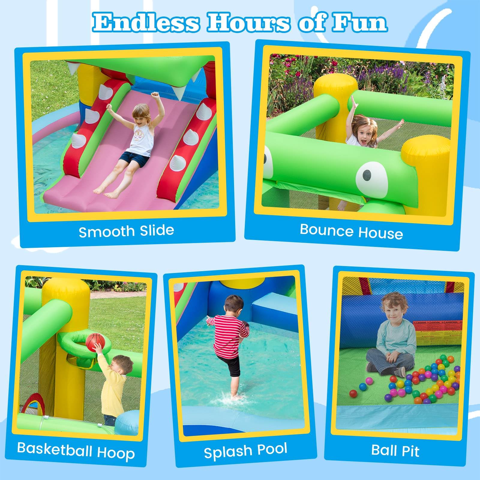 HONEY JOY 5-in-1 Inflatable Water Slide, Kids Inflatable Water Park w/Splash Pool - Image 2