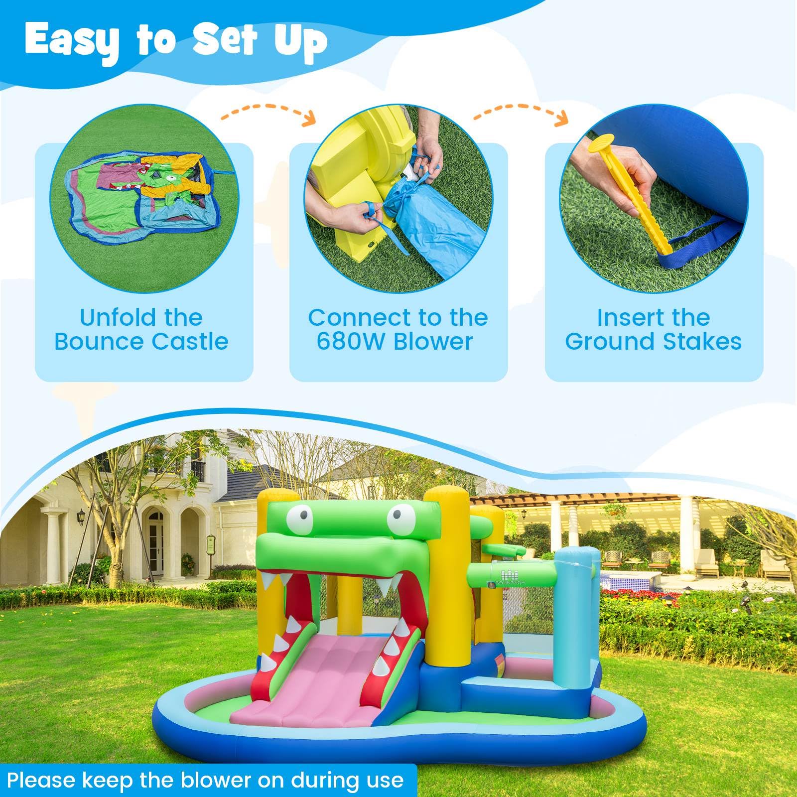 HONEY JOY 5-in-1 Inflatable Water Slide, Kids Inflatable Water Park w/Splash Pool - Image 4