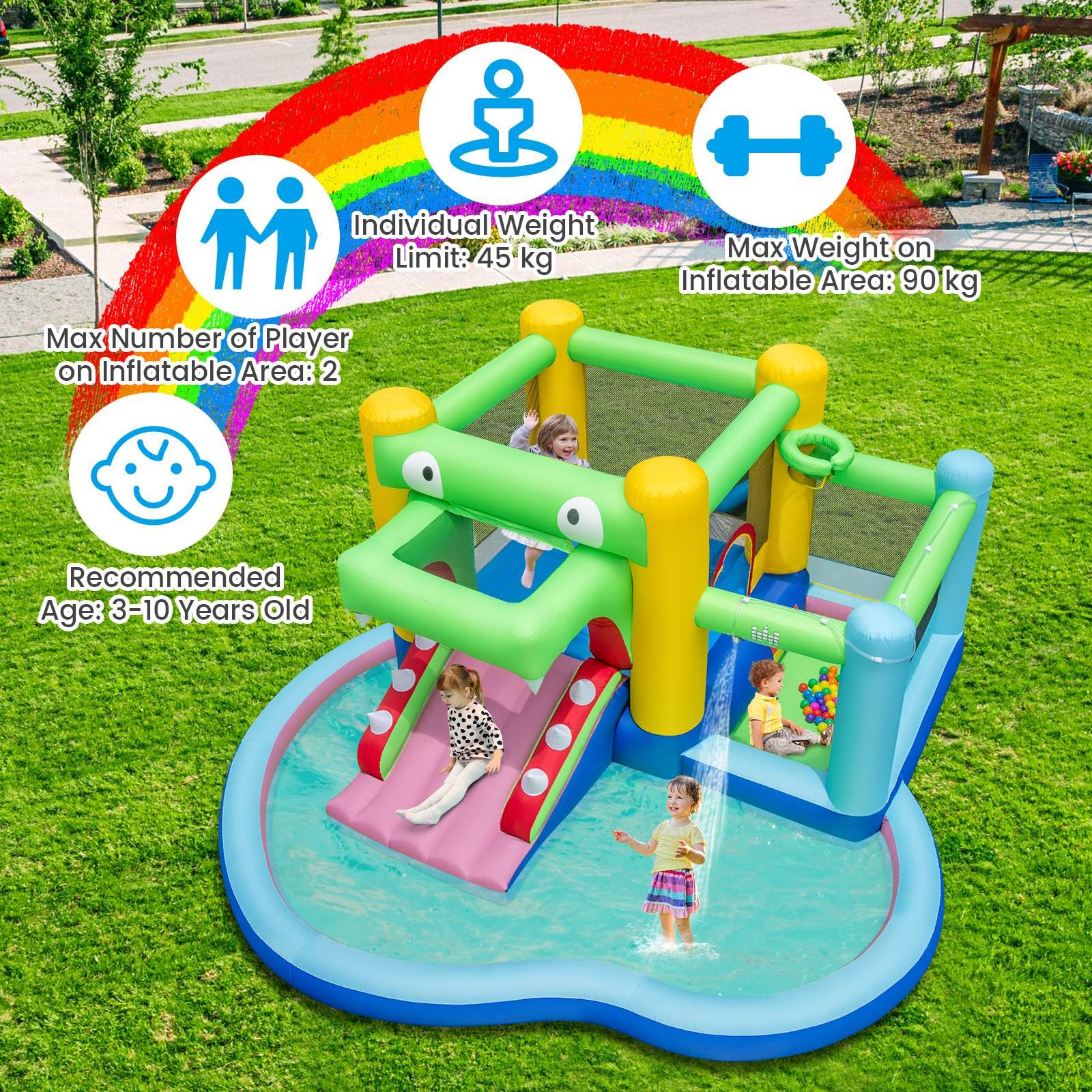 HONEY JOY 5-in-1 Inflatable Water Slide, Kids Inflatable Water Park w/Splash Pool - Image 7