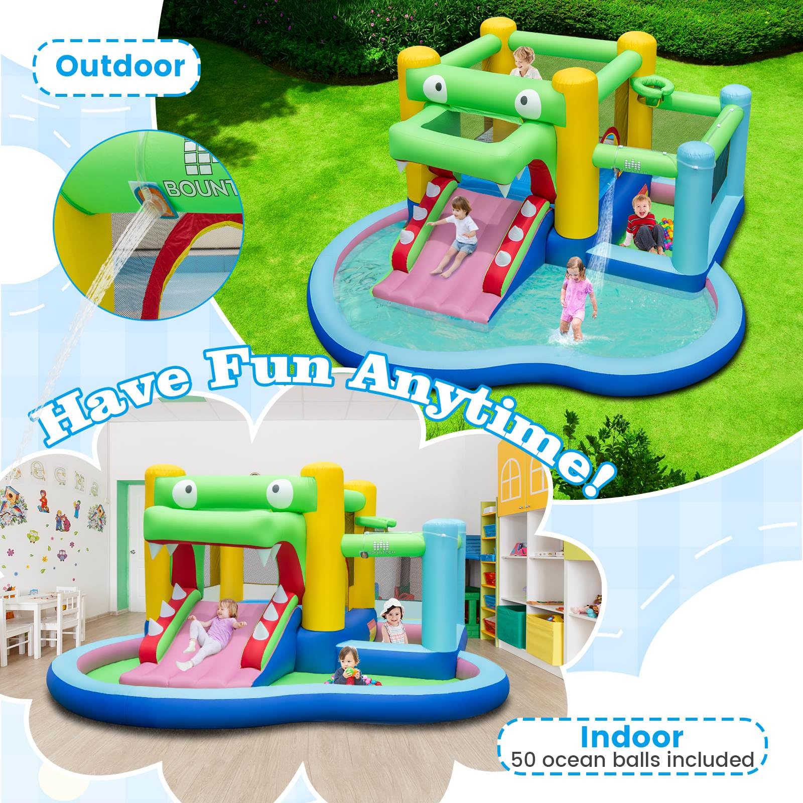 HONEY JOY 5-in-1 Inflatable Water Slide, Kids Inflatable Water Park w/Splash Pool - Image 8