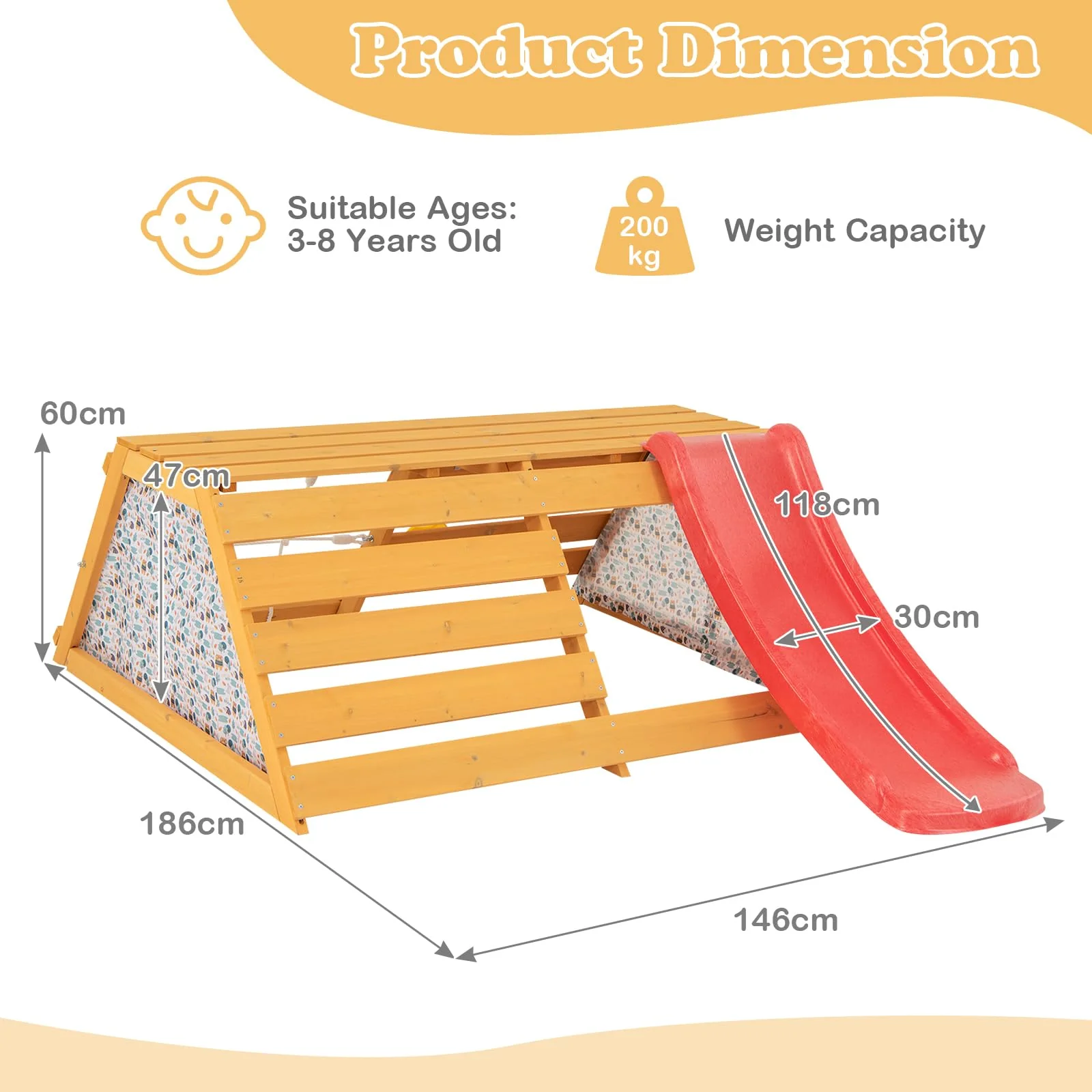 HONEY JOY 5-in-1 Jungle Gym, Wooden Indoor Playground with Slide, Rock Climbing Wall & Rope Wall Climber - Image 8