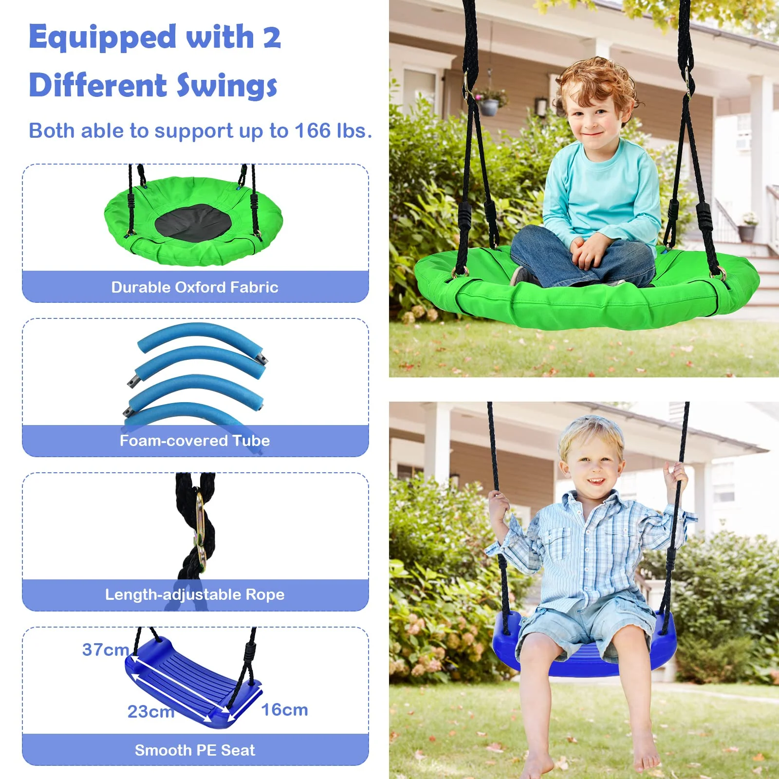 HONEY JOY 5-in-1 Metal Climb and Swing Set with 2 Tree Swings, Climbing Ladder - Image 6