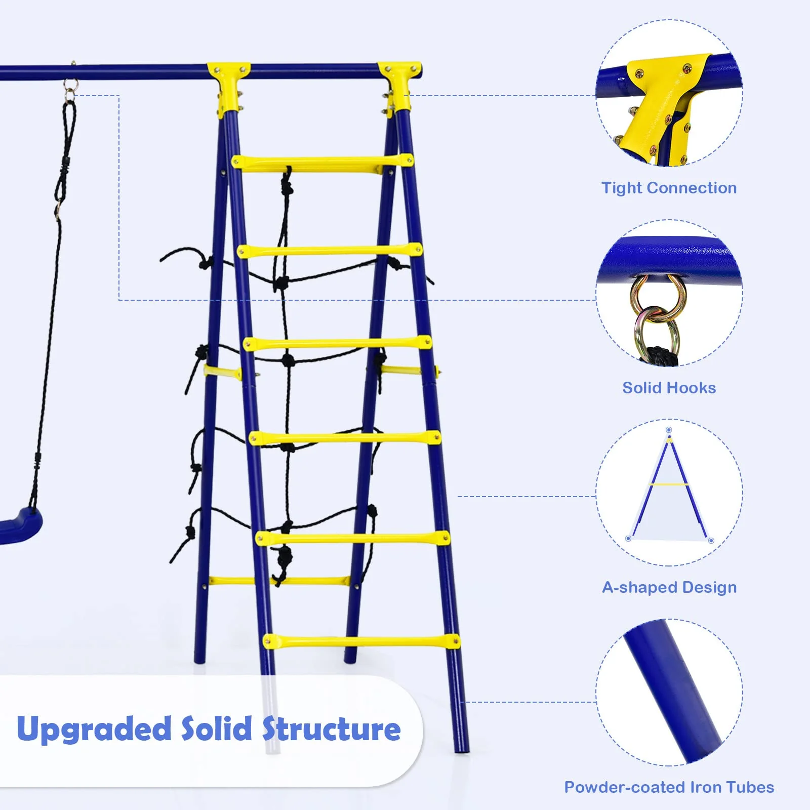 HONEY JOY 5-in-1 Metal Climb and Swing Set with 2 Tree Swings, Climbing Ladder - Image 7